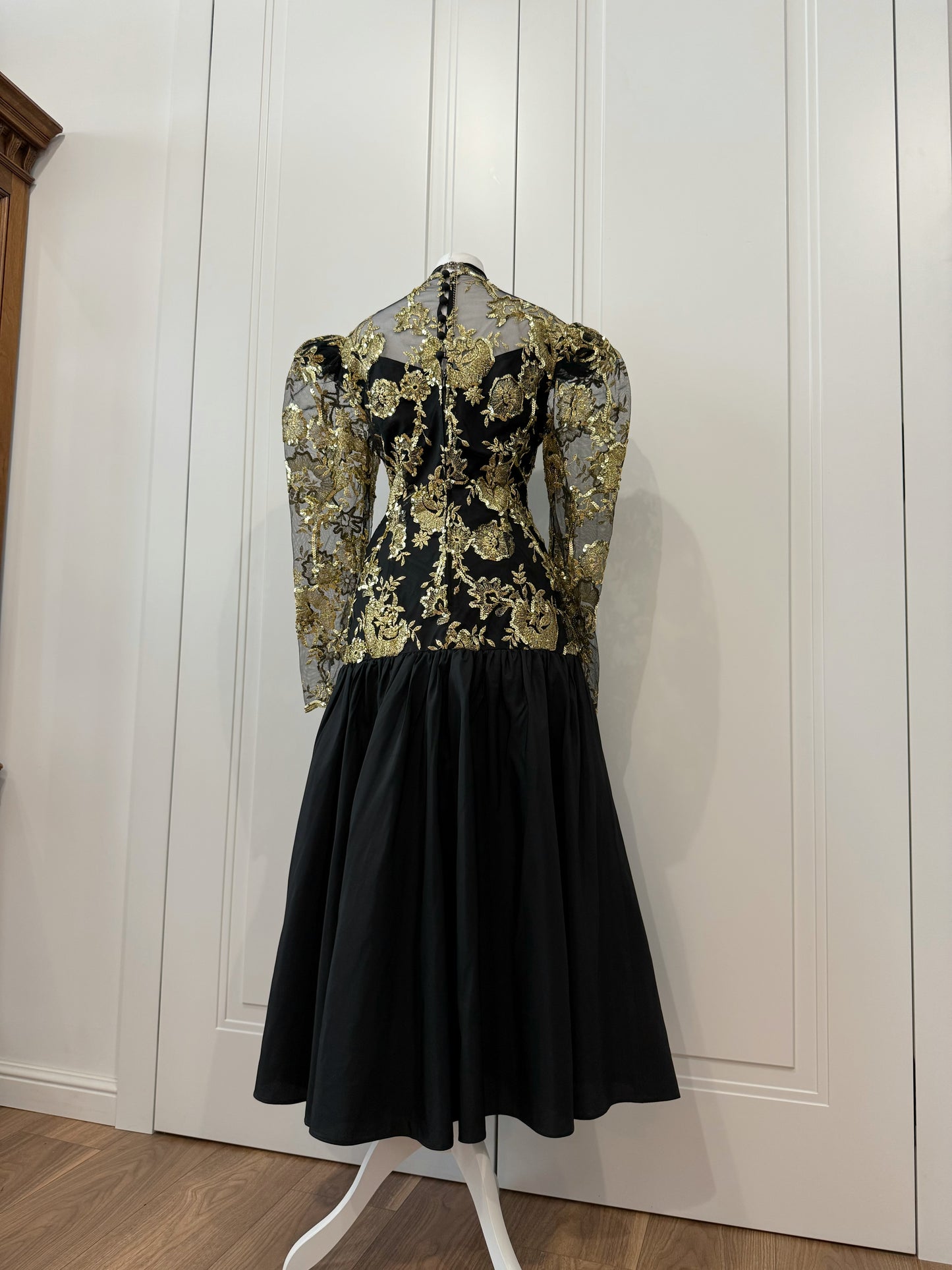 Vintage Black & Gold Floral Evening Dress