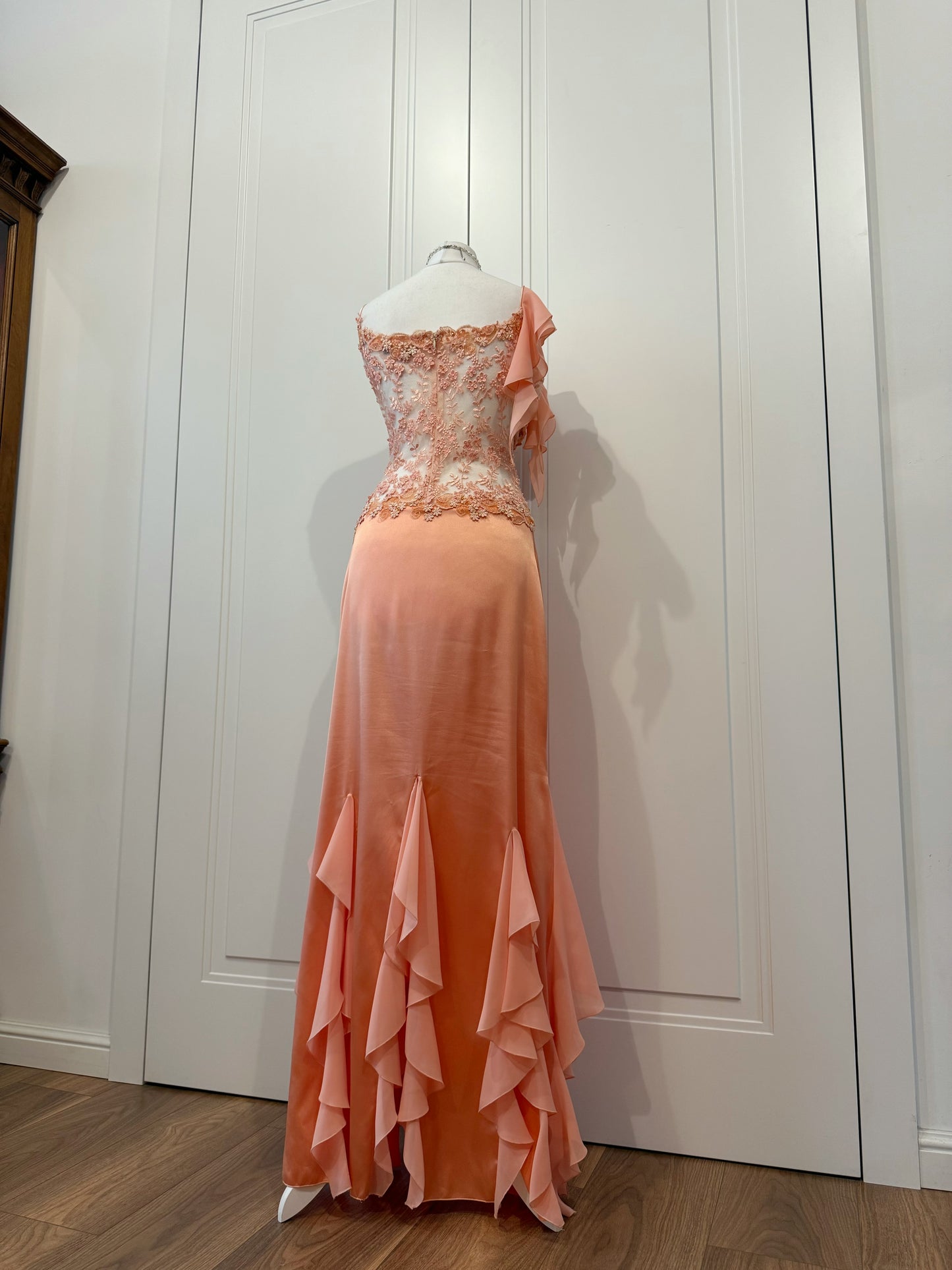 Peach Lace & Ruffle Dress