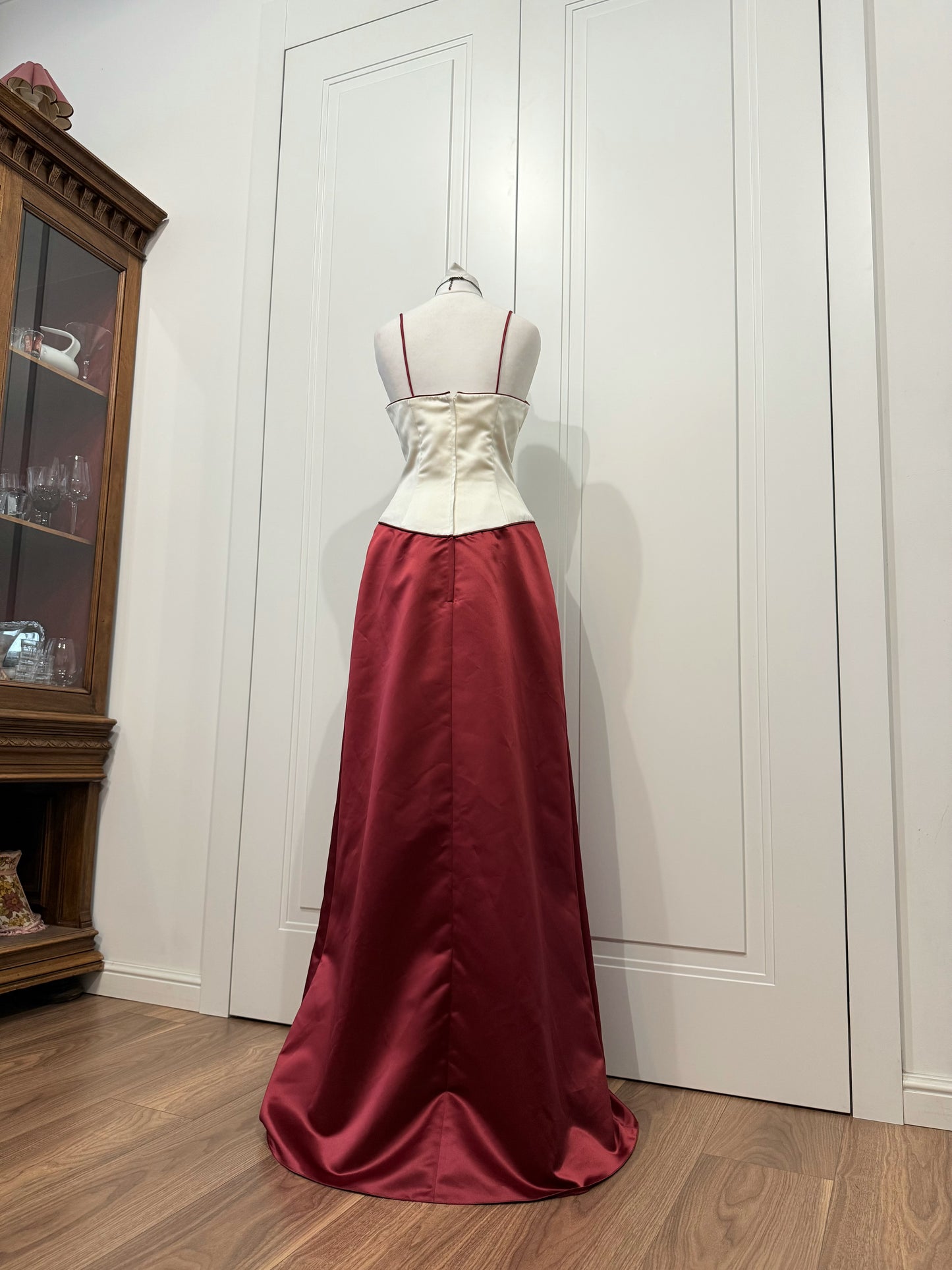 Burgundy & Cream Long Embroidered Dress