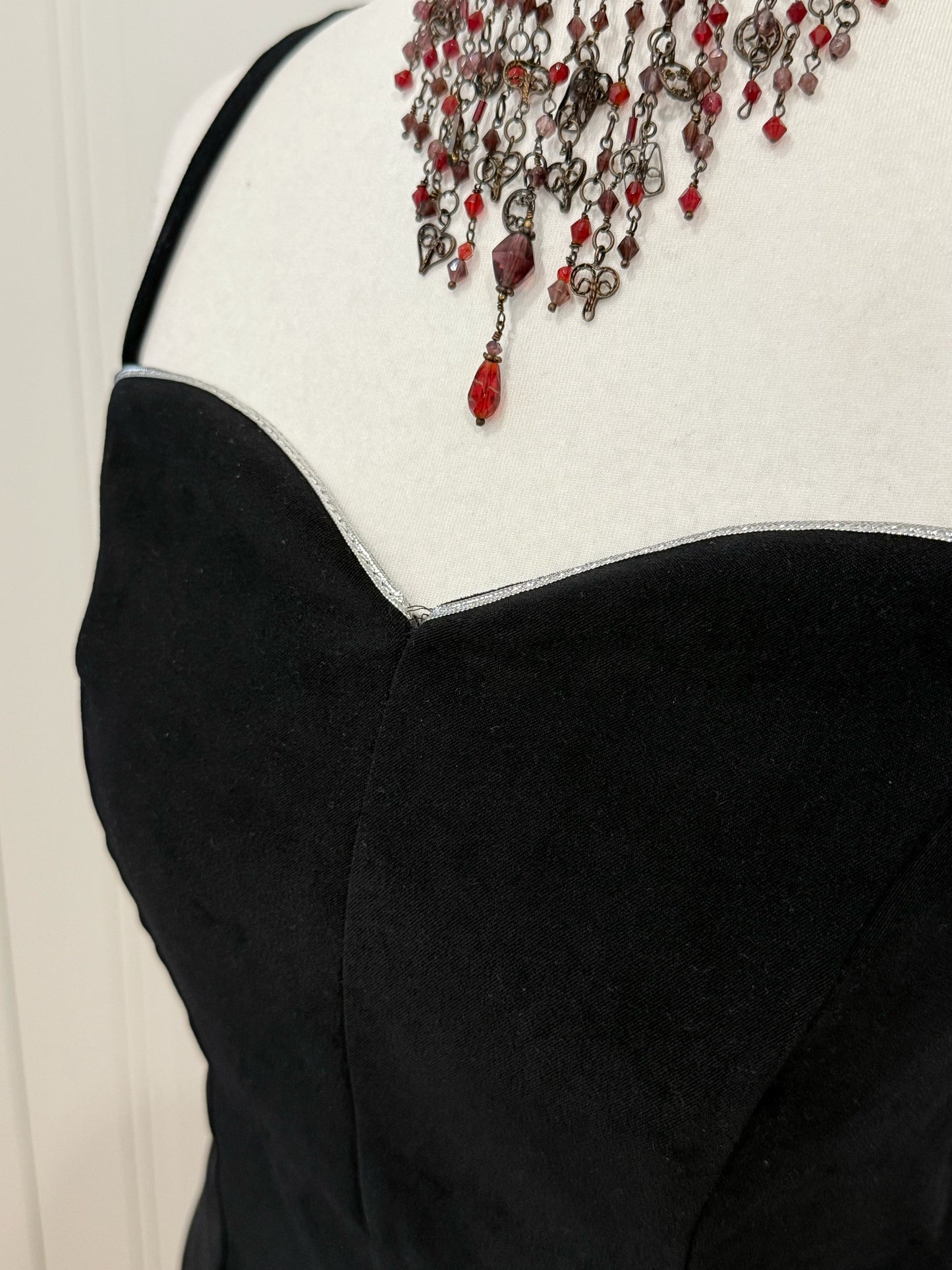 Black Velvet Top & Burgundy Long Skirt Set
