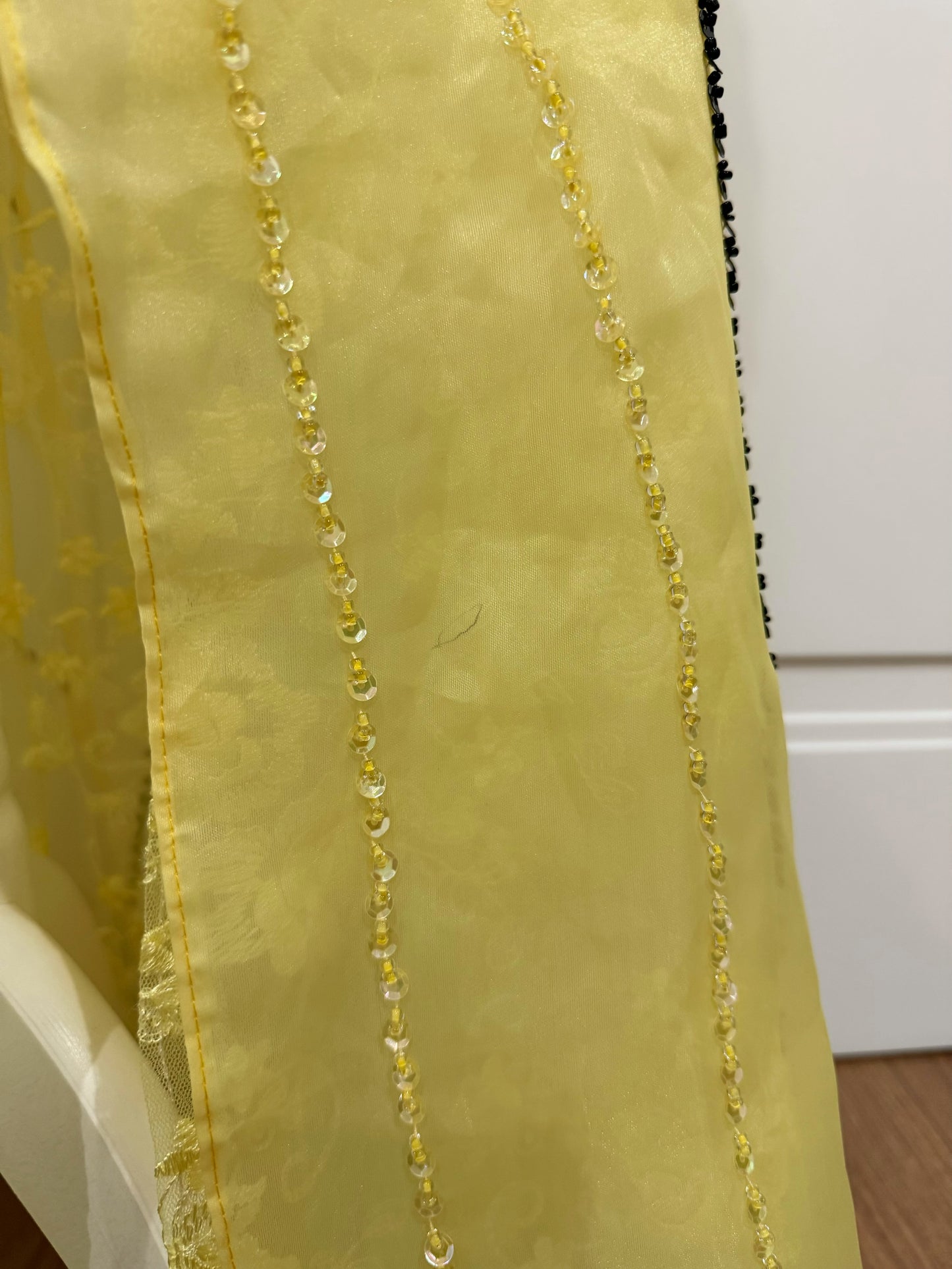 Yellow & Black Beaded Mermaid Evening Gown