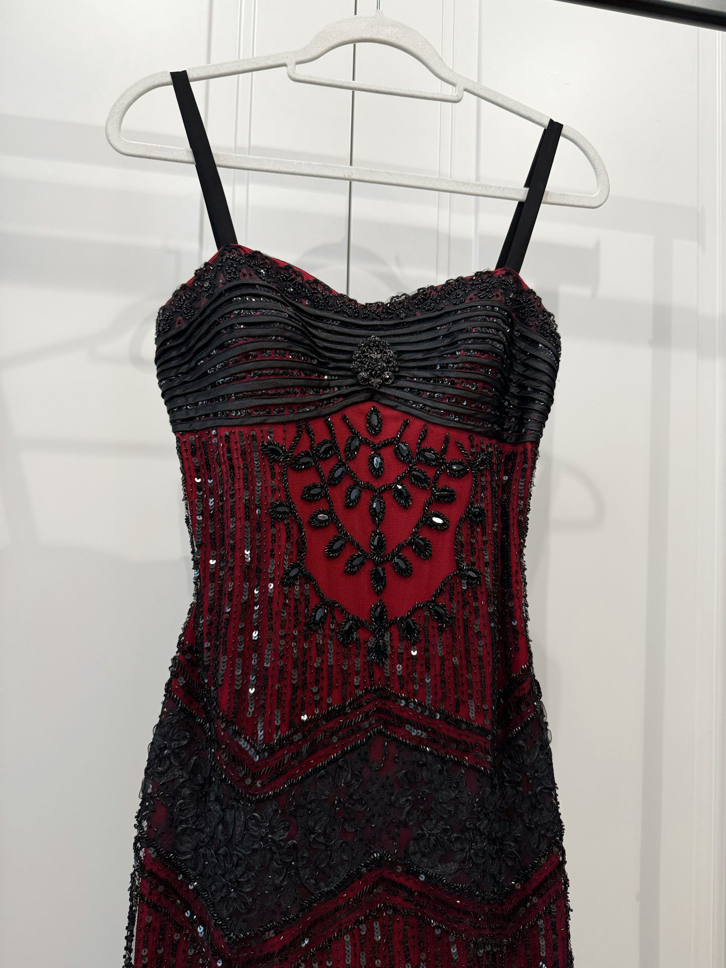 Vintage Burgundy & Black Beaded Vampire Dress