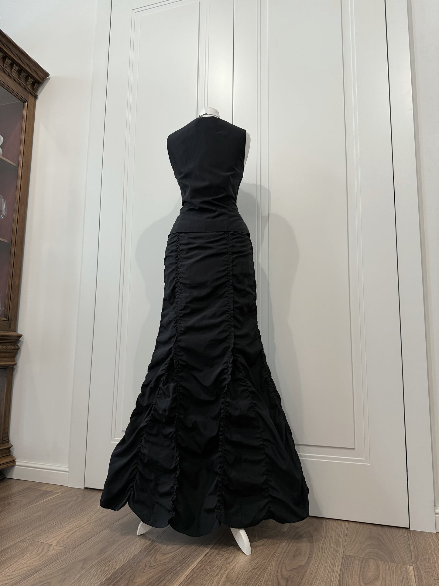 Black Ruched Evening Dress Set