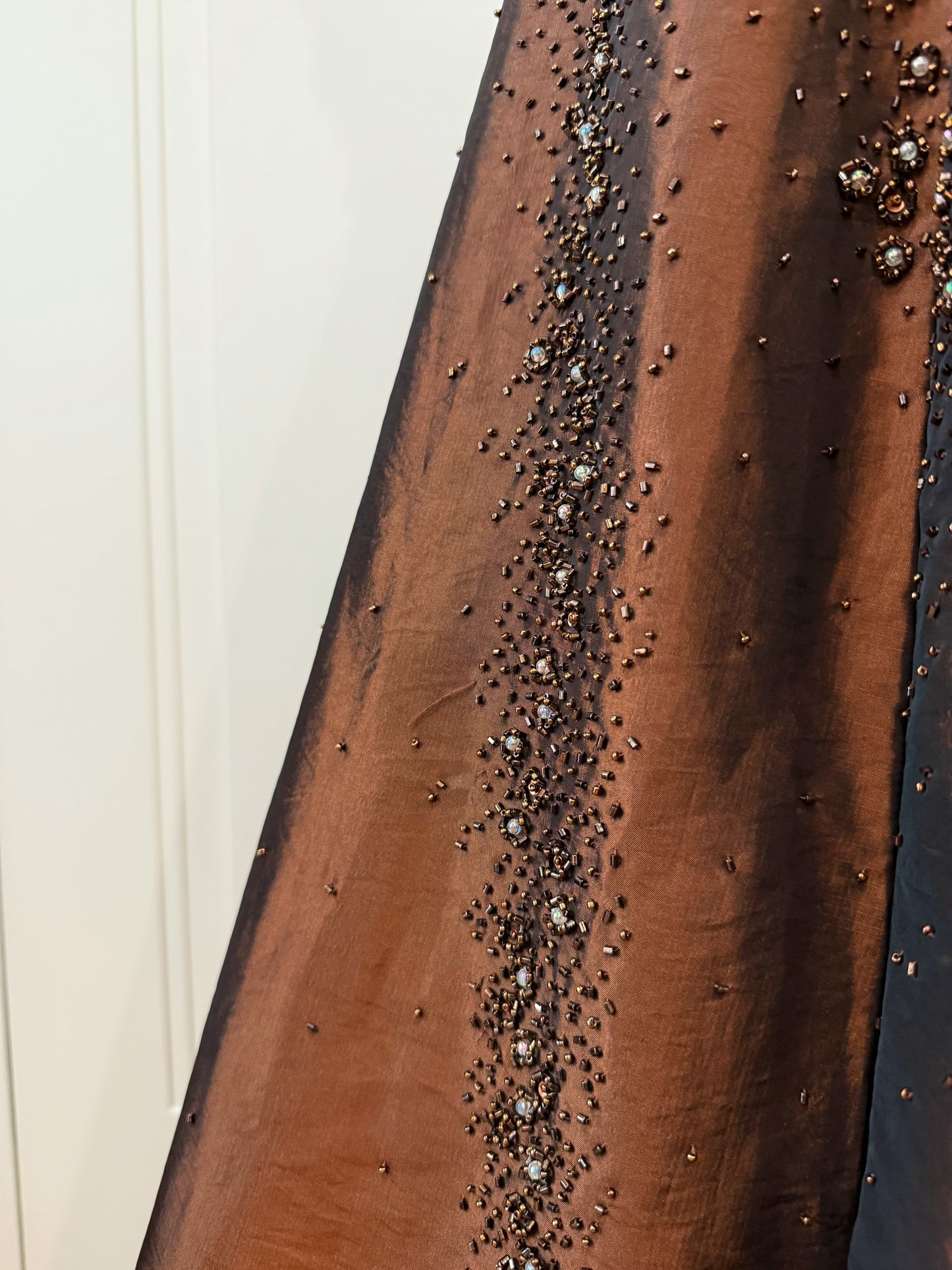 Chocolate Beaded Strapless Gown