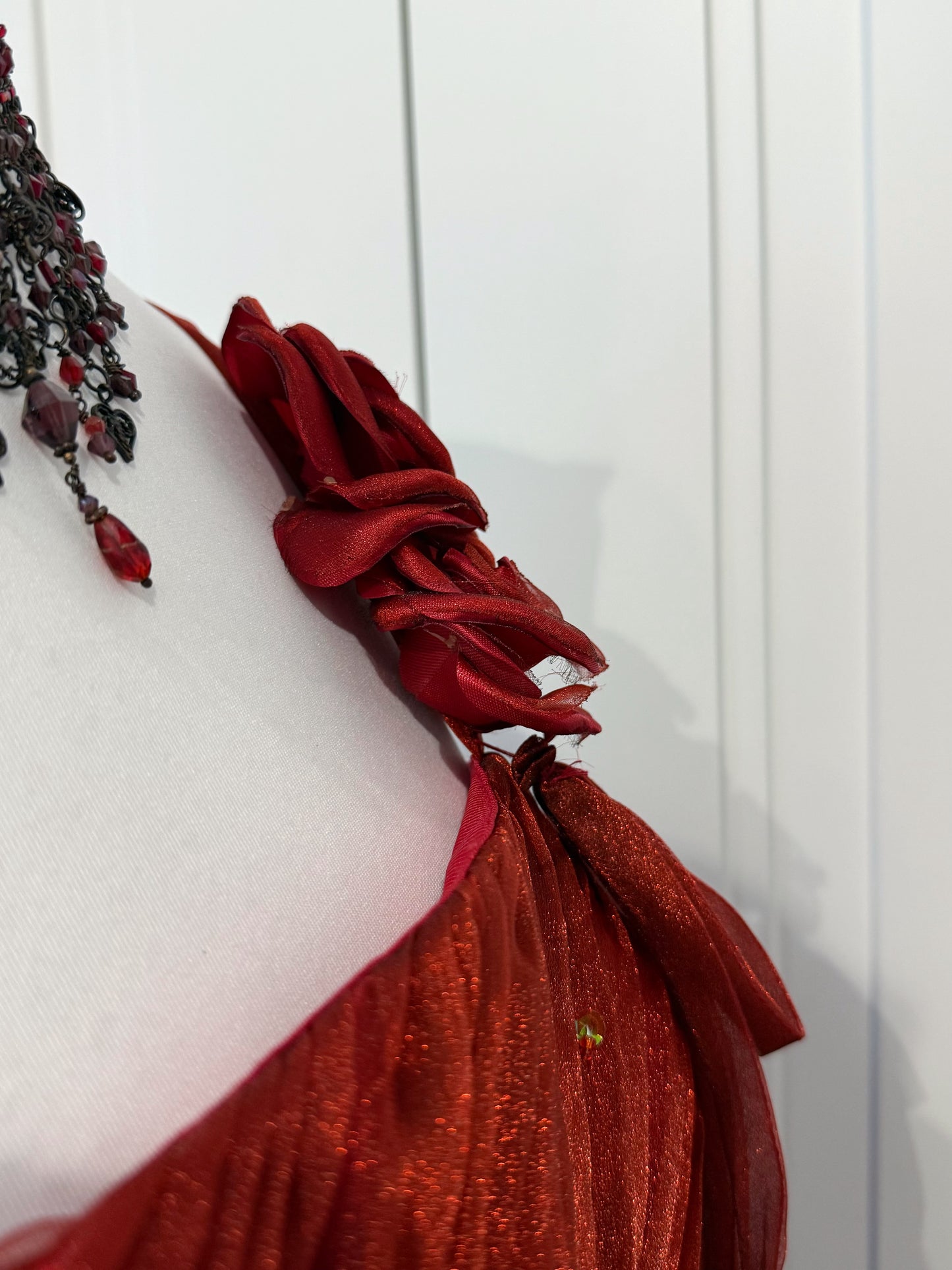 Red fluffy maxi dress