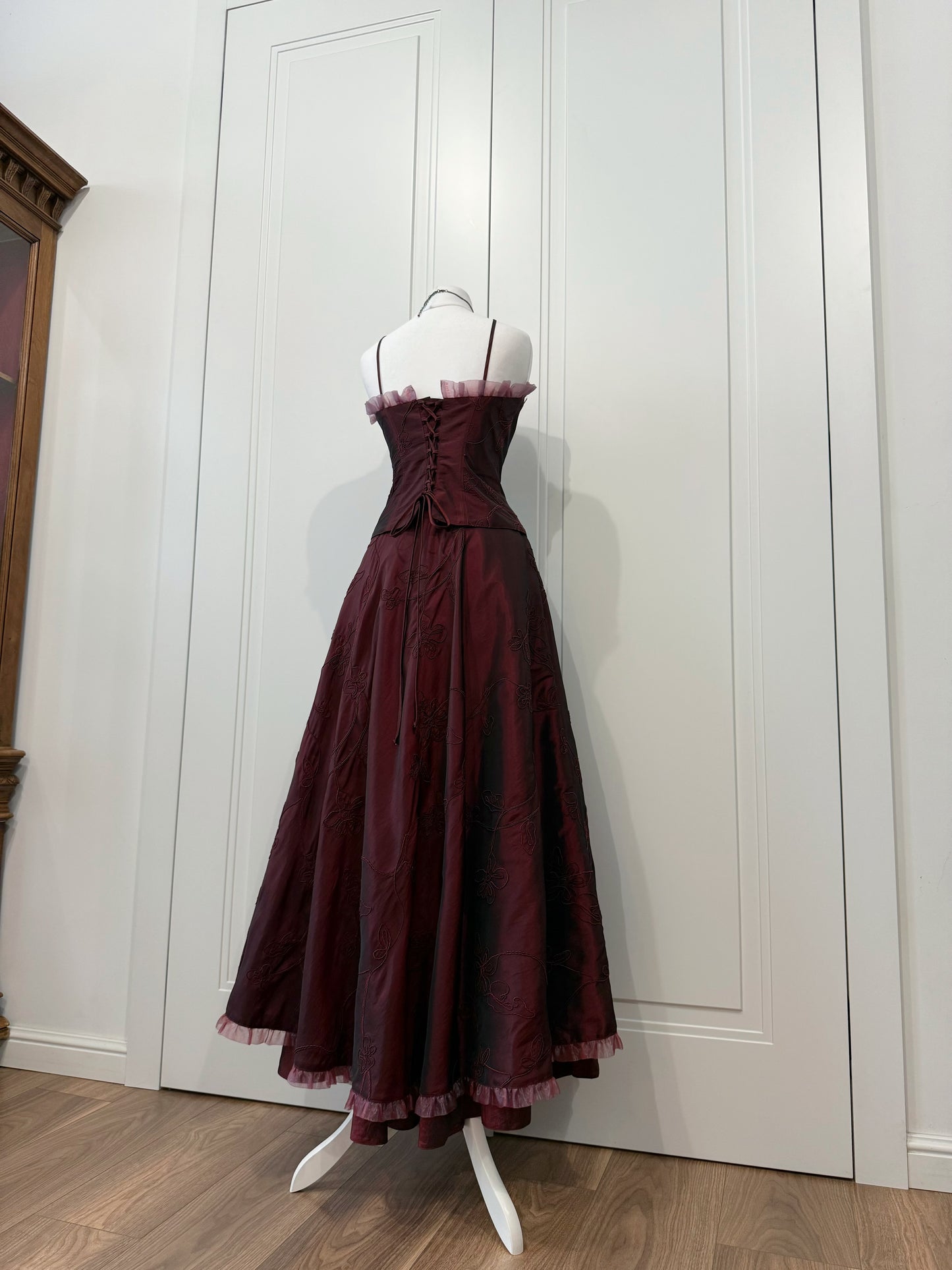 Burgundy dress set with shawl