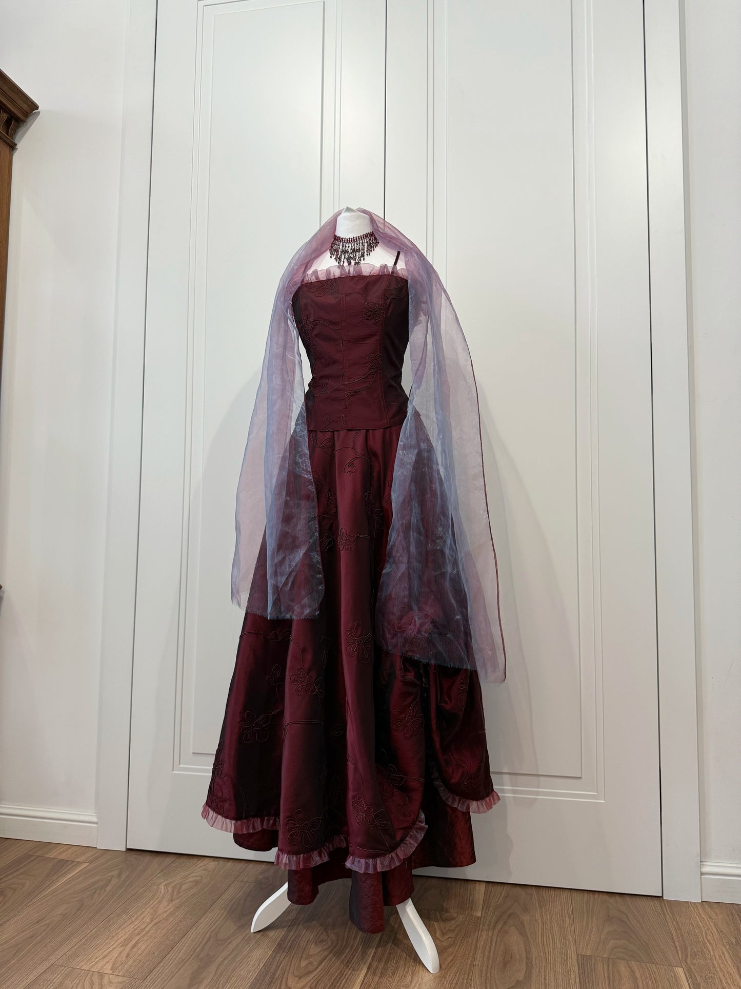 Burgundy dress set with shawl
