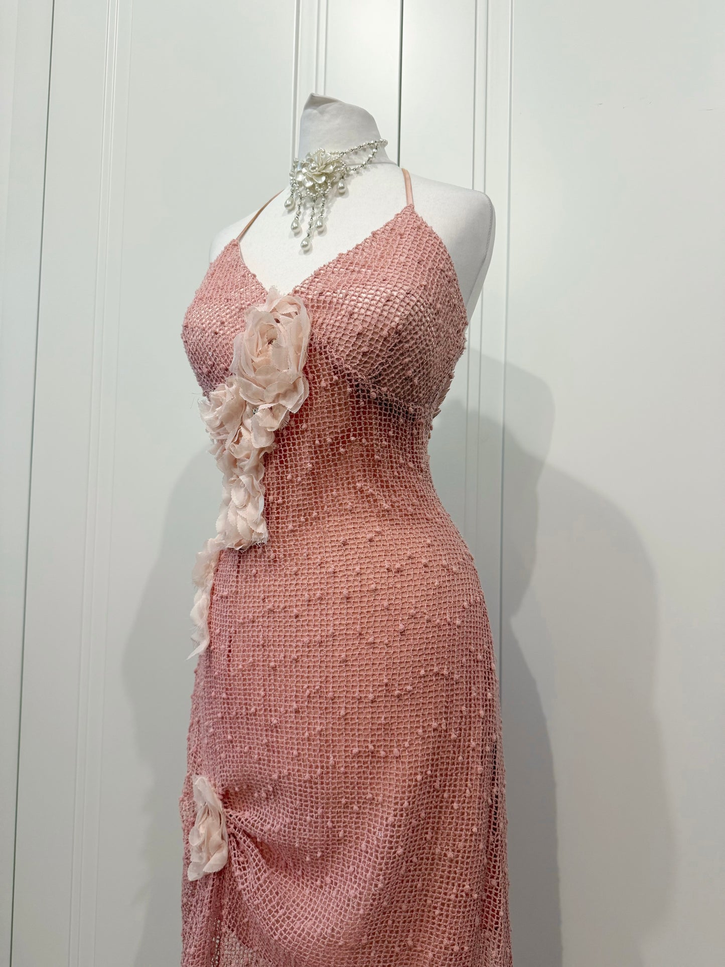 Blush Pink Rosette Mesh Dress