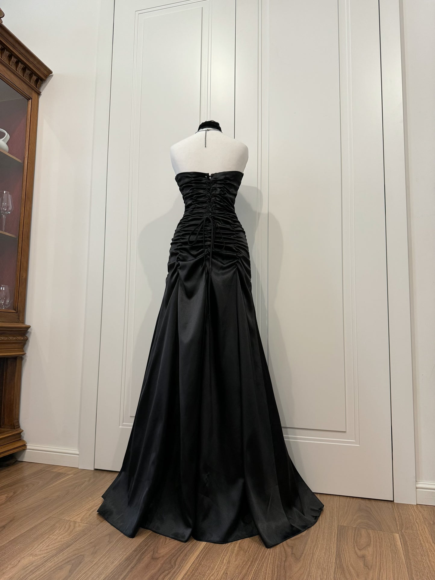 Black Satin Mermaid Maxi Dress
