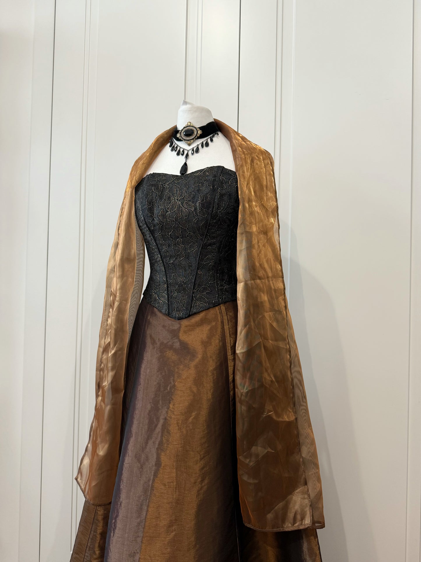 Bronze & Black Evening Gown with Shawl