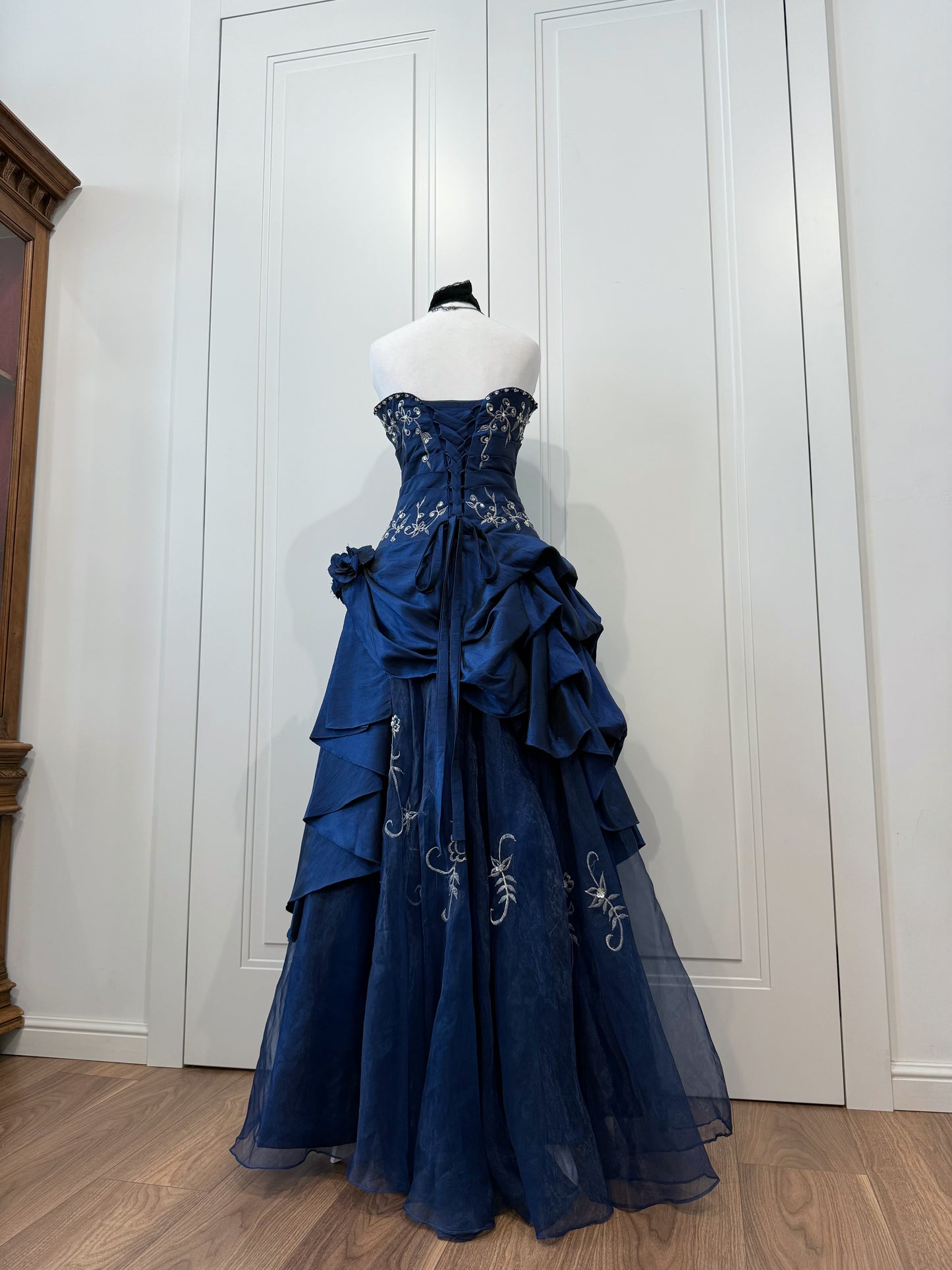 Vintage Midnight Blue Embroidered Dress