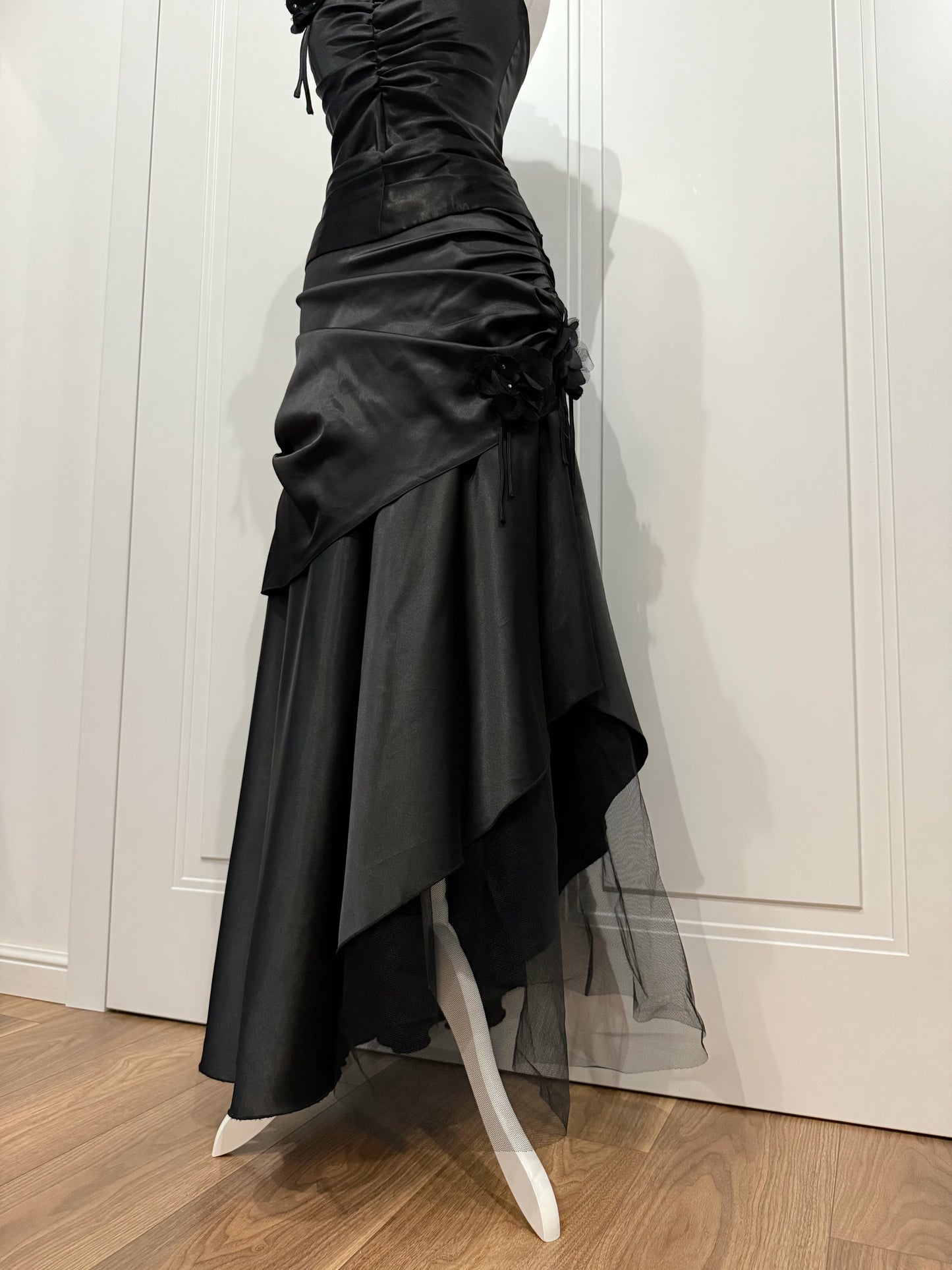Black Satin Evening Dress Set