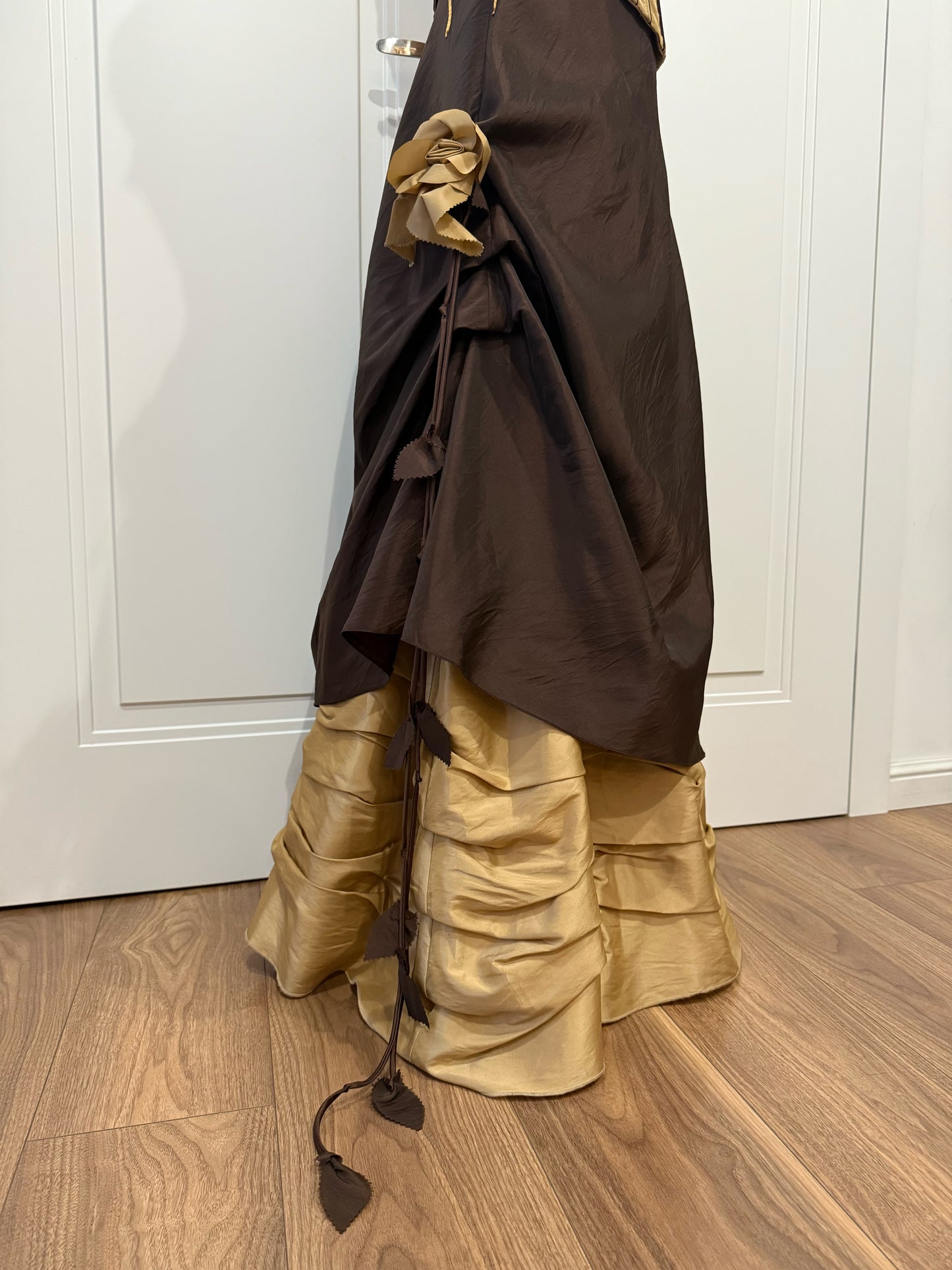 Brown & Mustard Ball Gown with Shawl