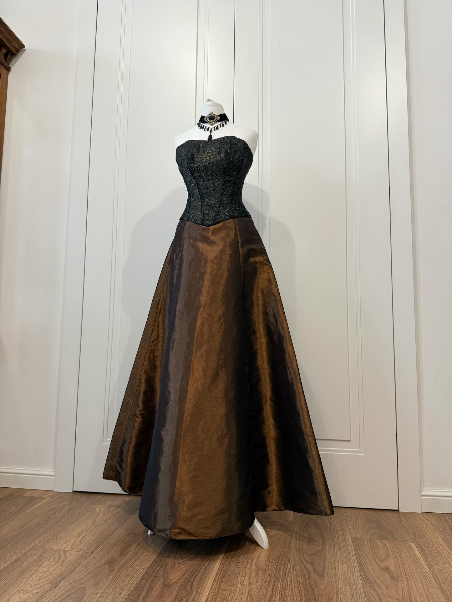Bronze & Black Evening Gown with Shawl