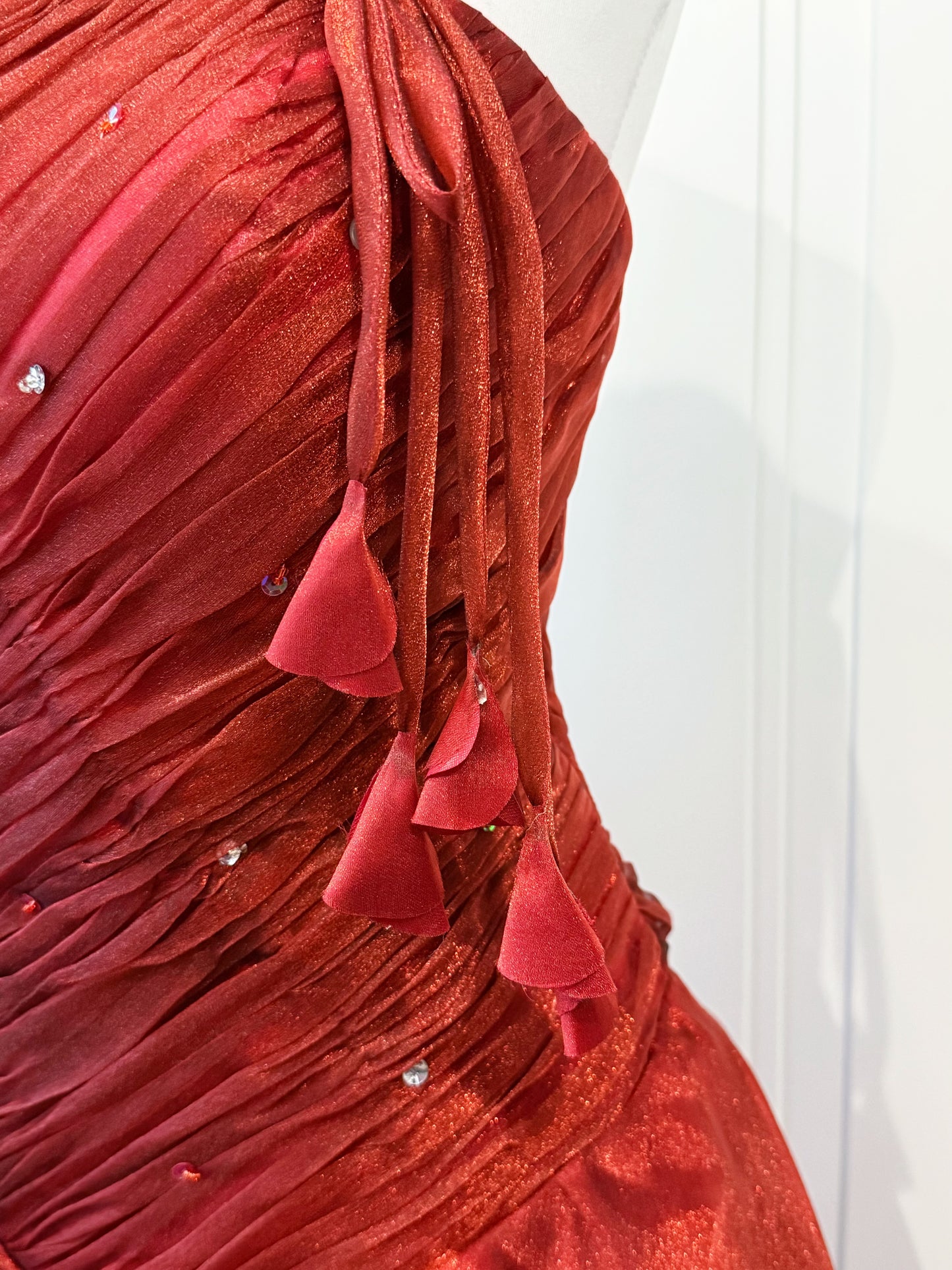 Red fluffy maxi dress