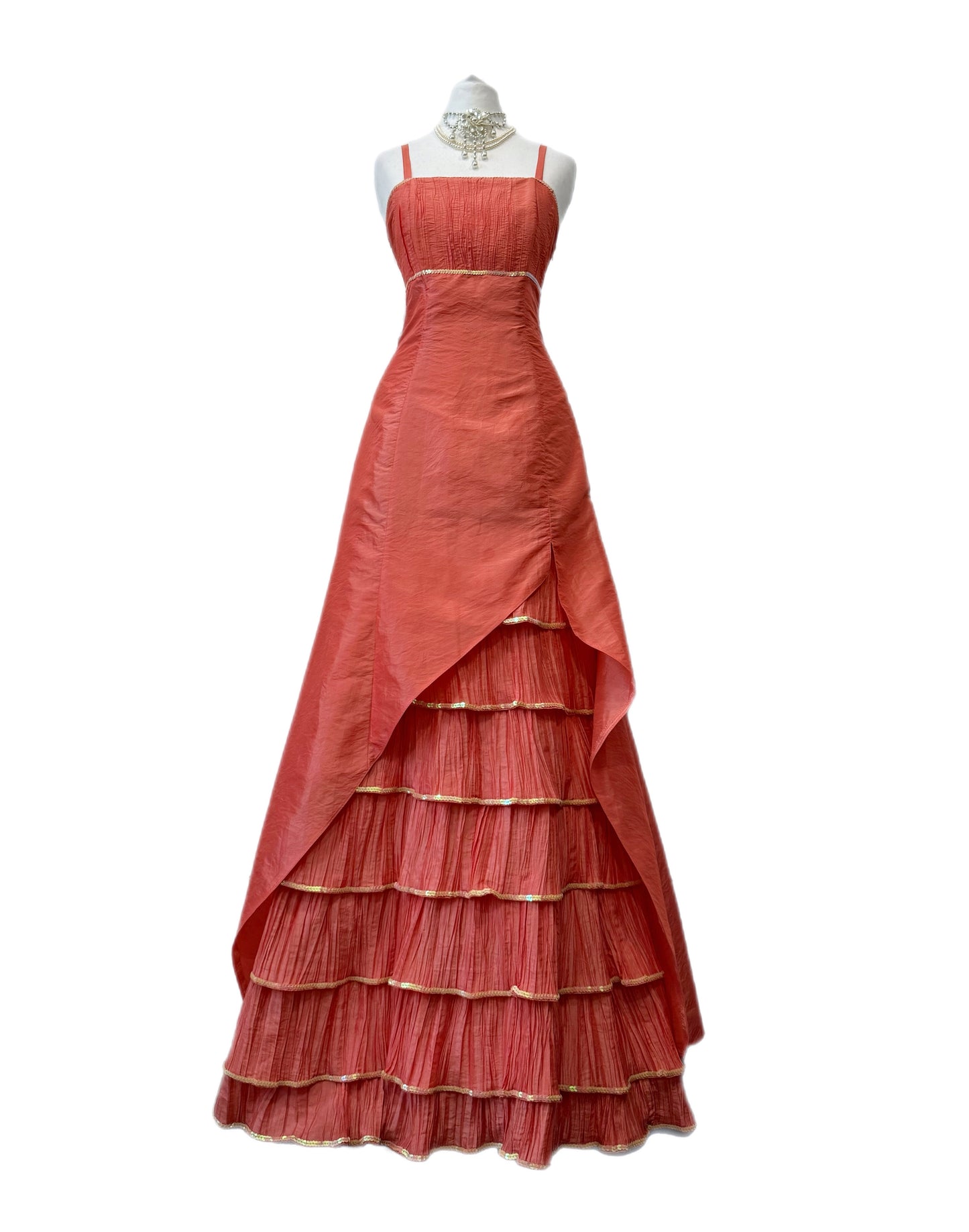 Coral long fluffy dress