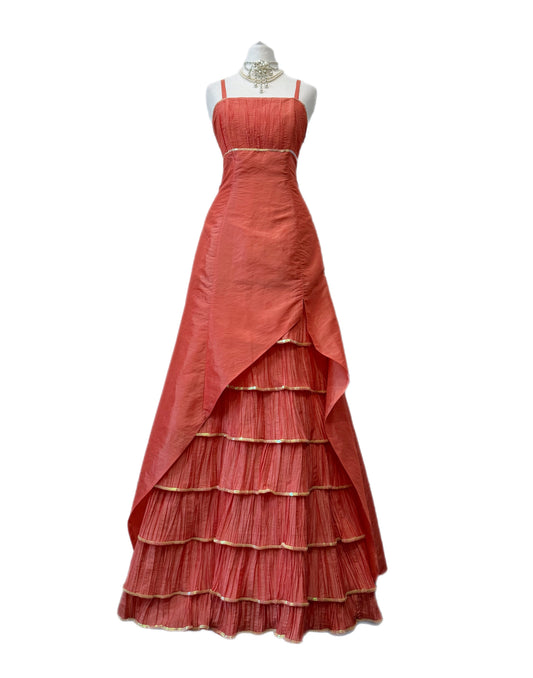 Coral long fluffy dress