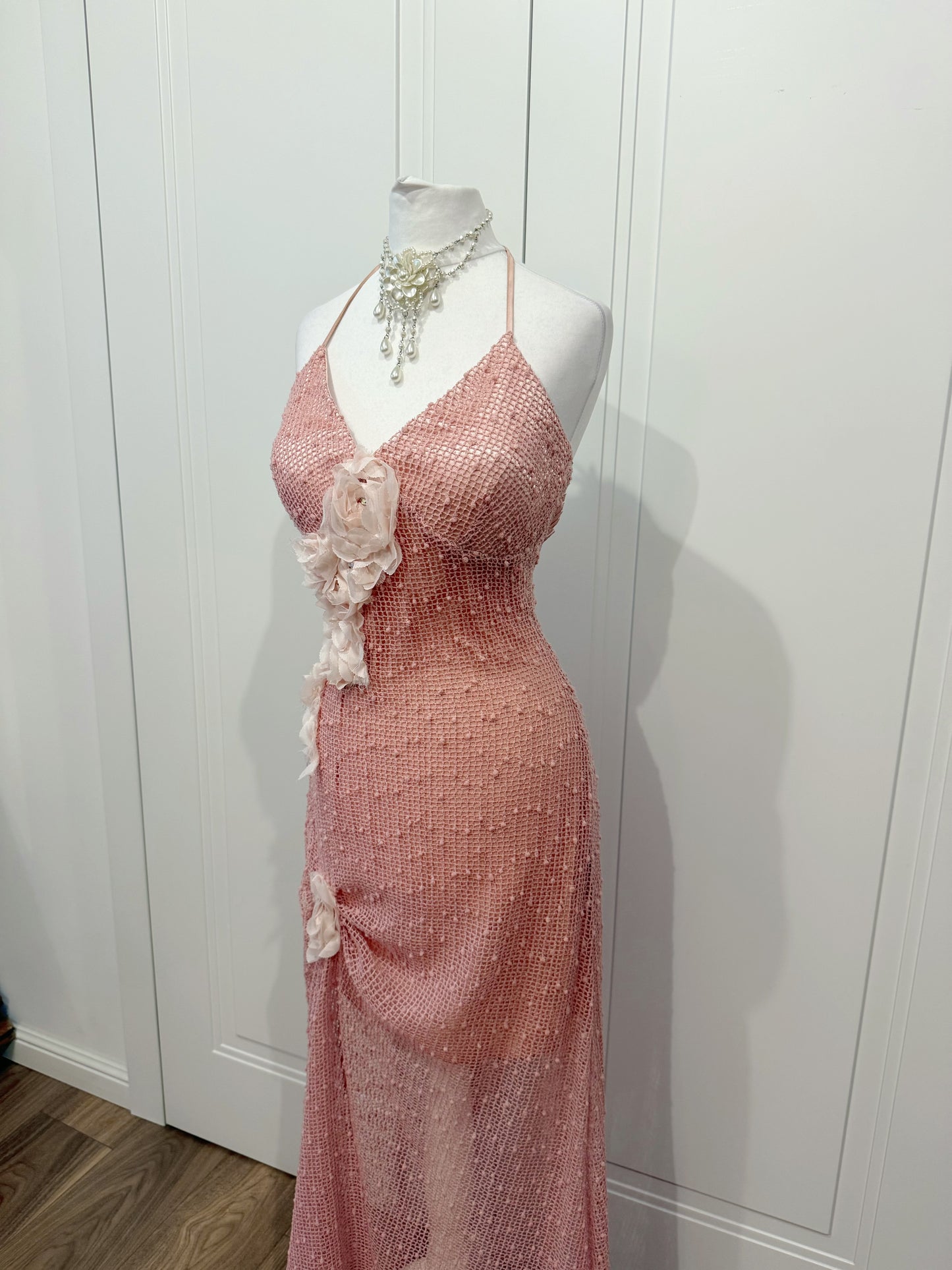 Blush Pink Rosette Mesh Dress