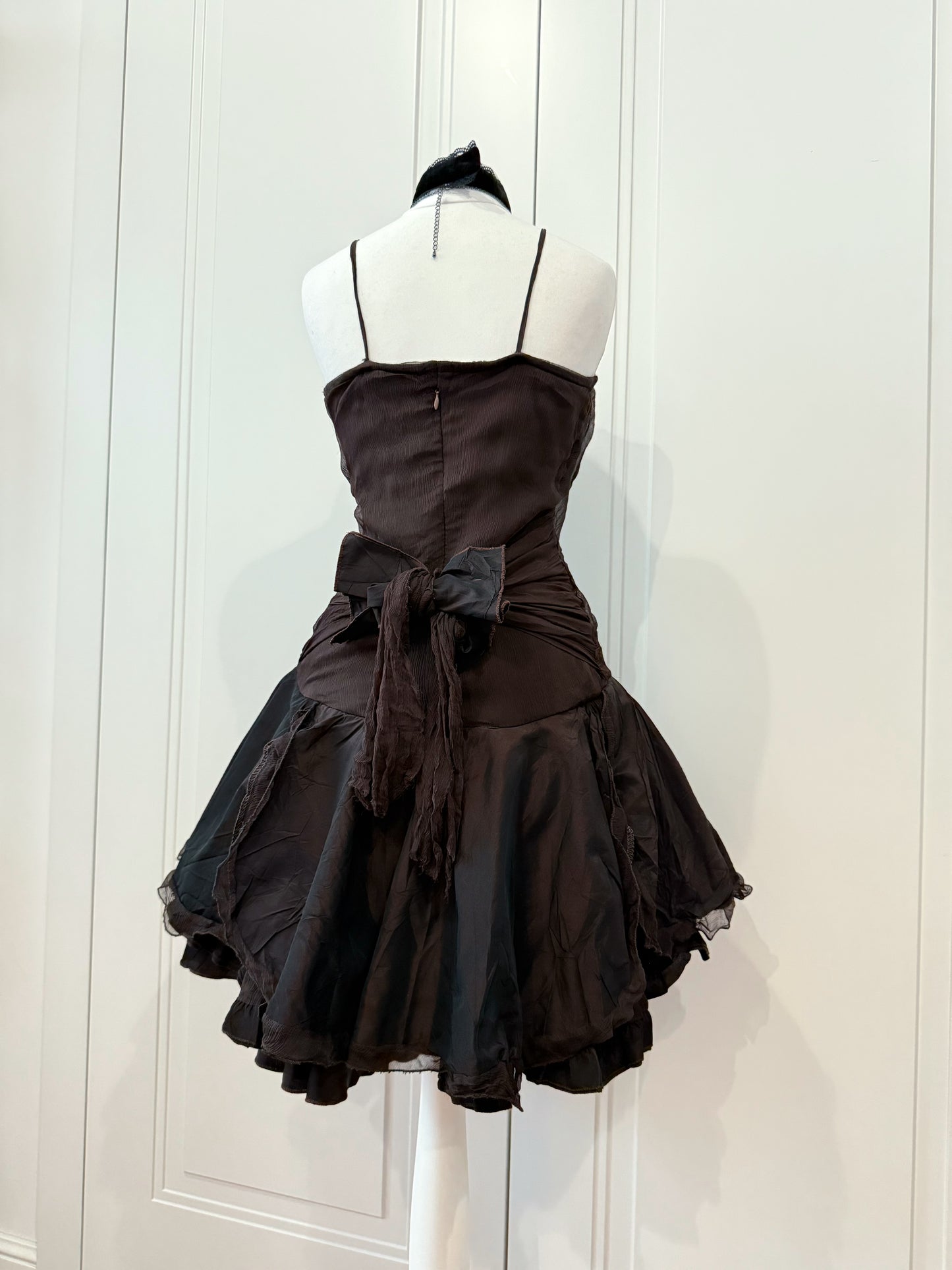 Dark Brown Ruffle Mini Party Dress