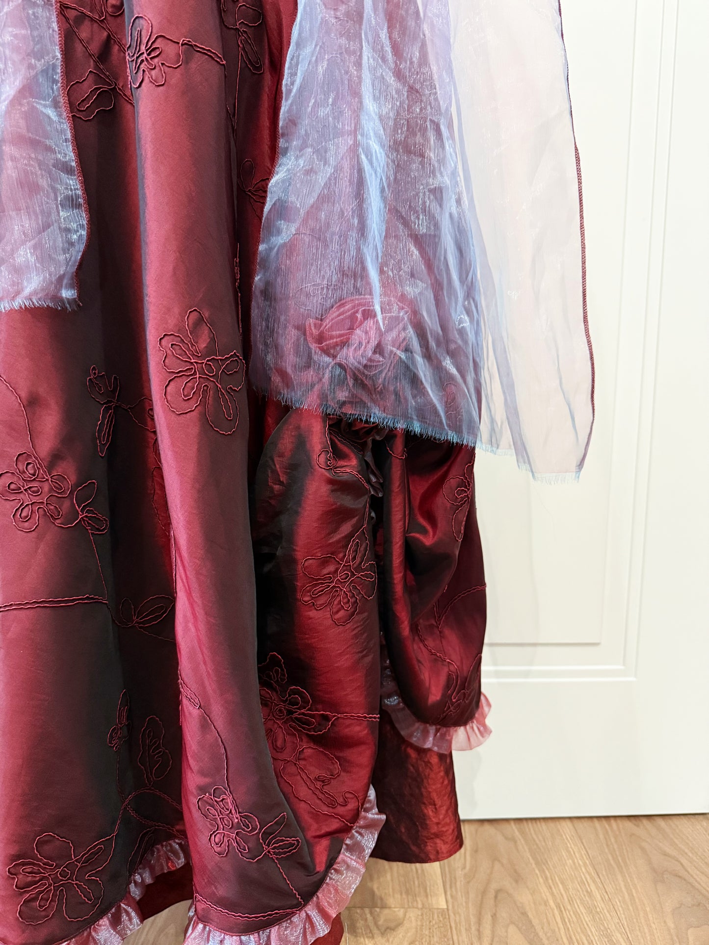 Burgundy dress set with shawl