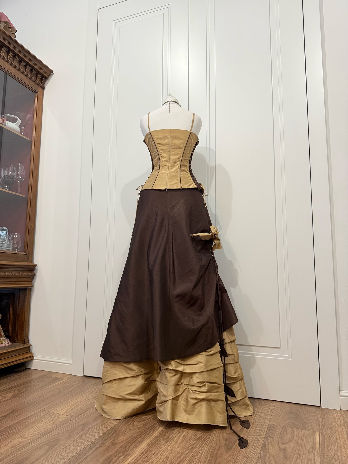 Brown & Mustard Ball Gown with Shawl