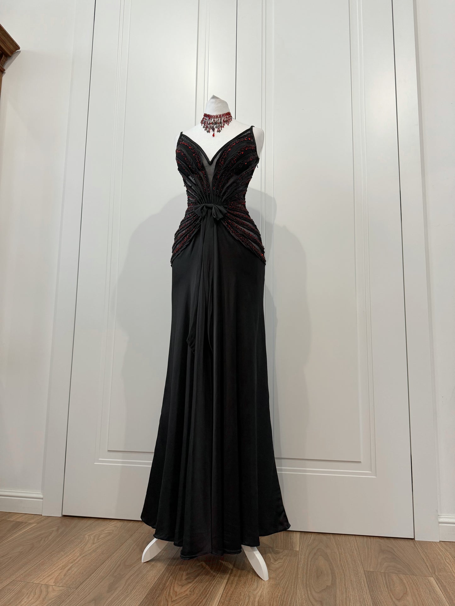 Black & Burgundy Beaded Evening Dress