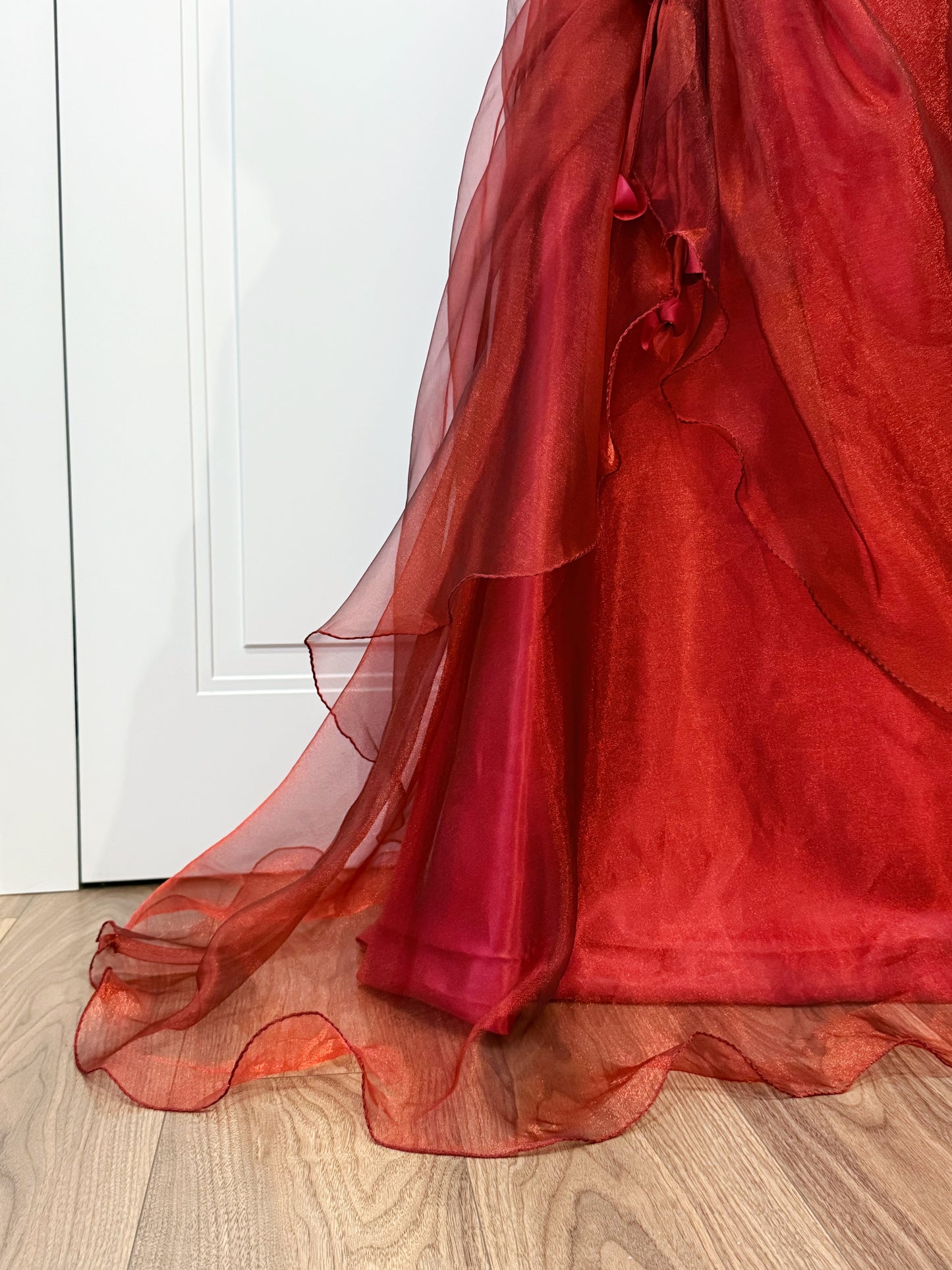 Red fluffy maxi dress