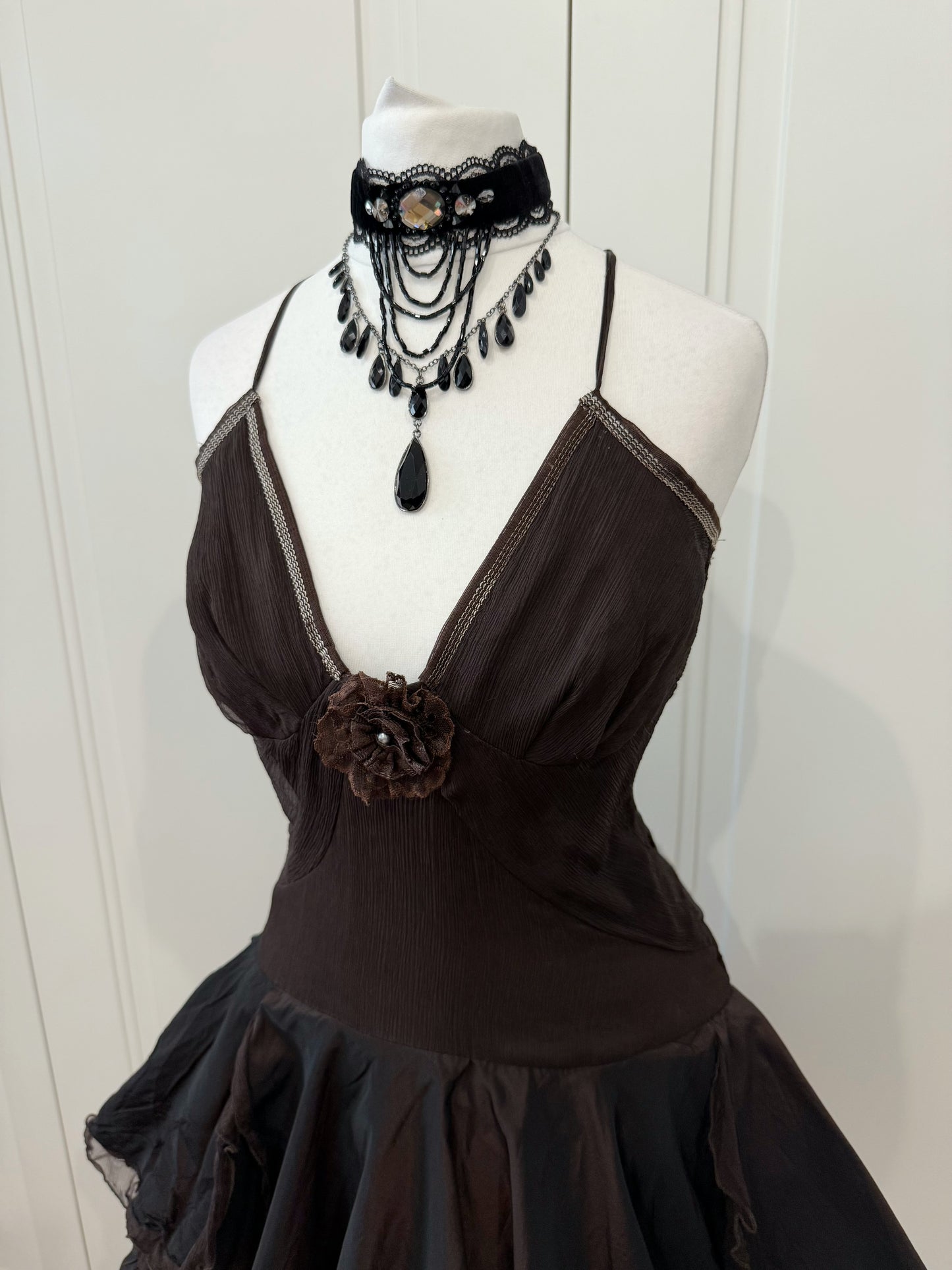 Dark Brown Ruffle Mini Party Dress