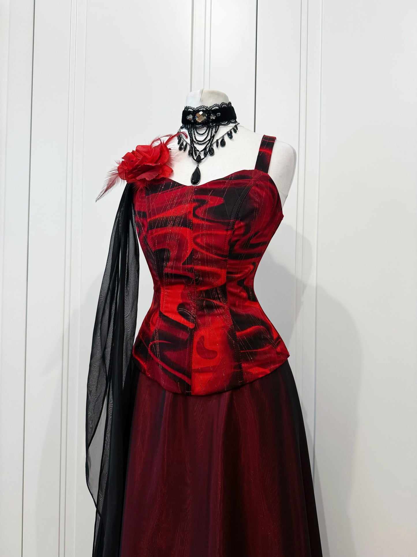 Black and burgundy dress set