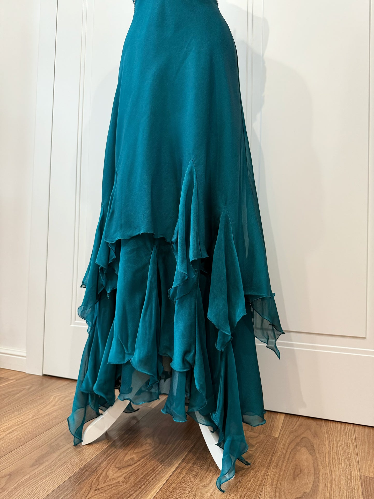 Teal Embellished Ruffle Dress