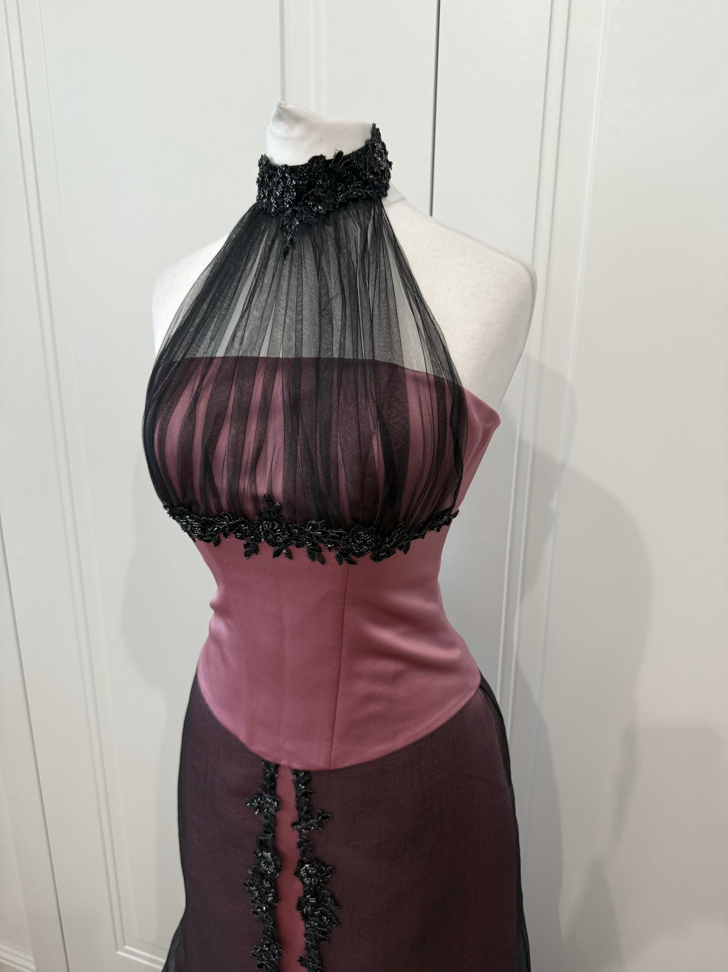 Pink & Black Halter Maxi Dress Set