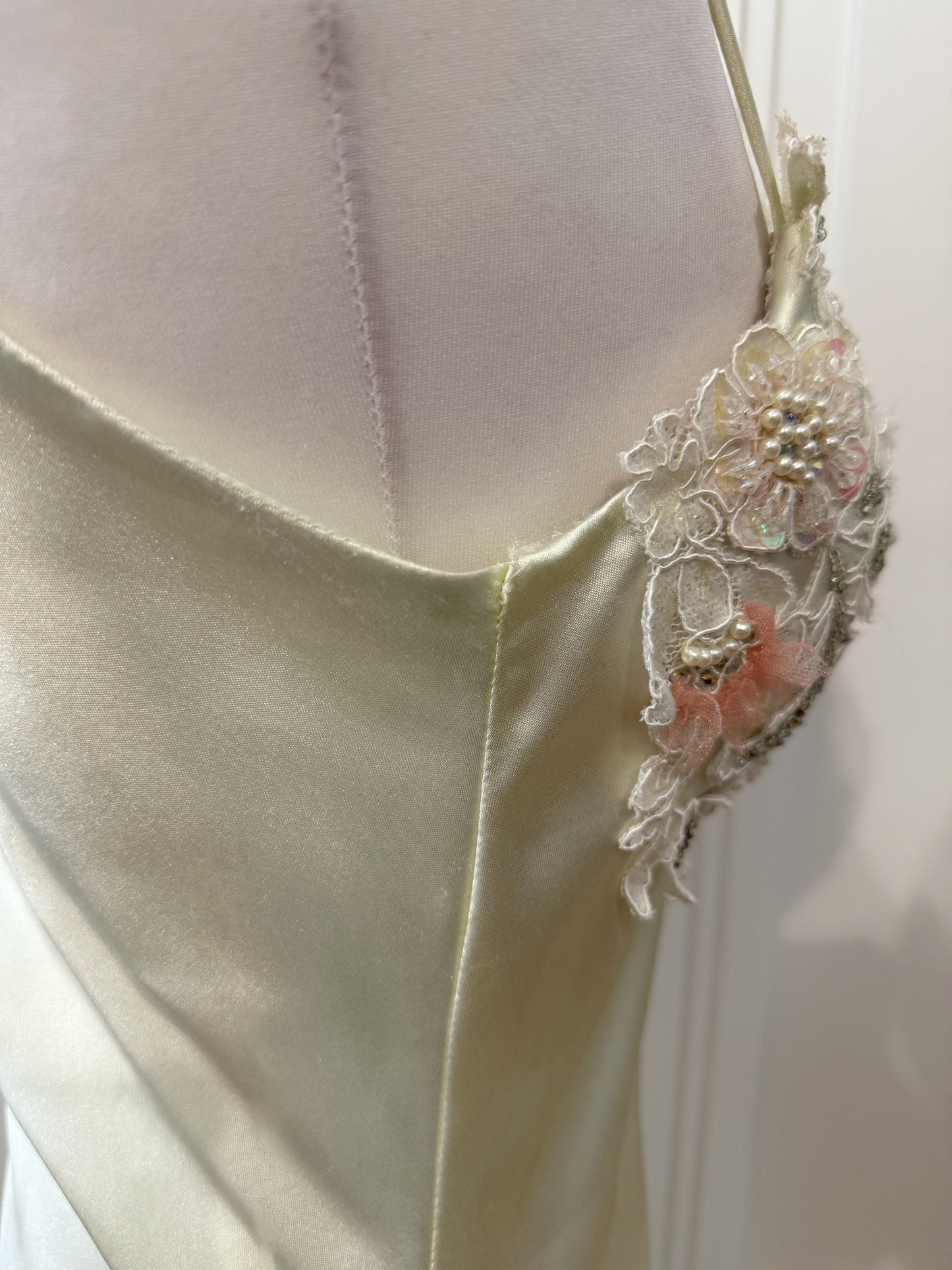 Champagne Satin Floral Mermaid Dress