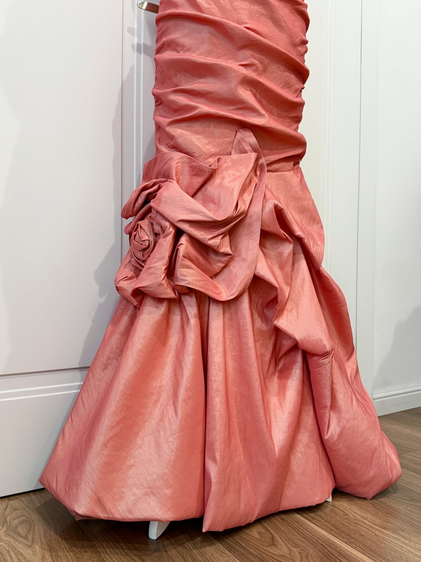 Long coral pink mermaid ball gown