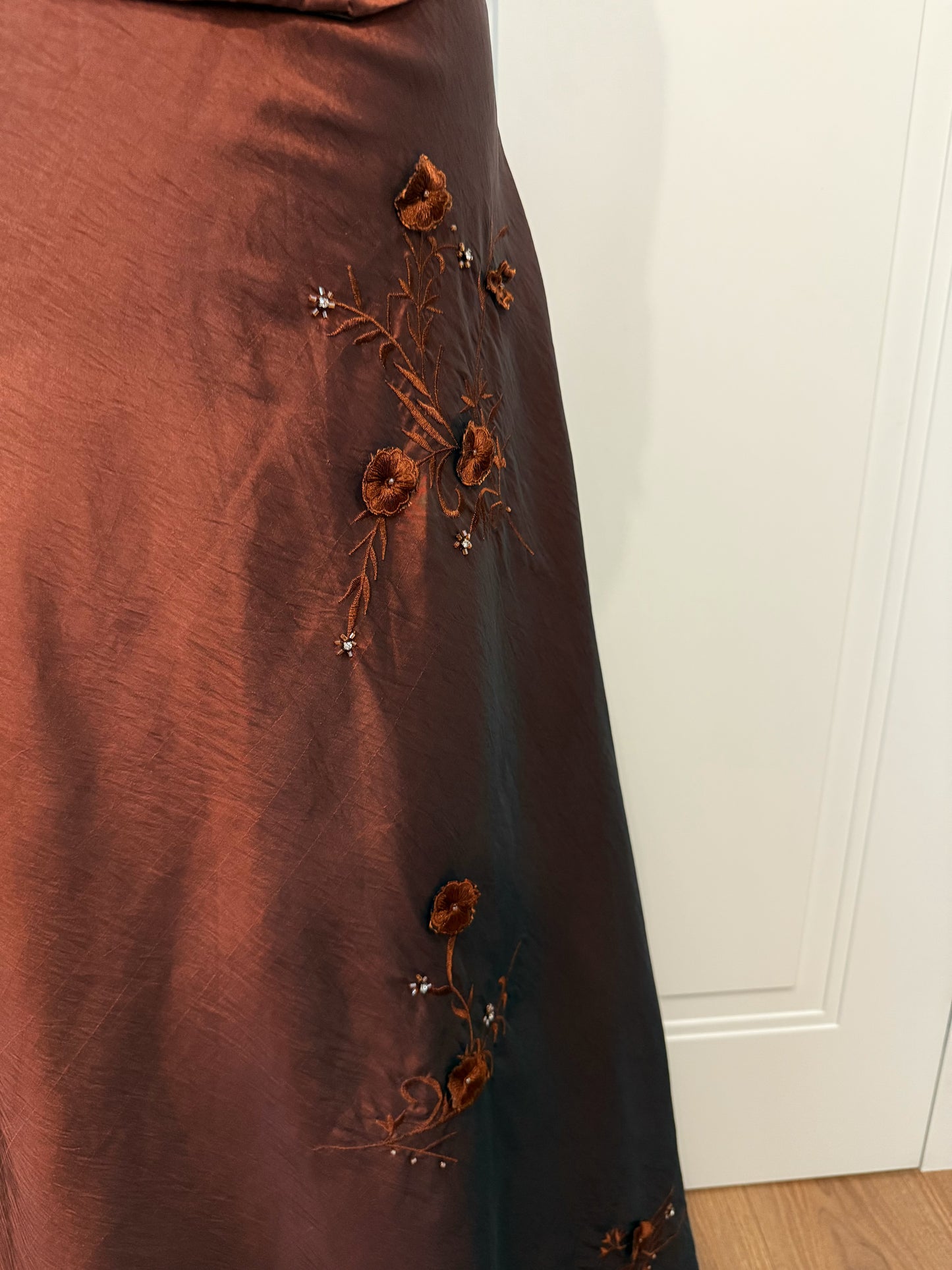 Chocolate Embroidered Evening Gown with Shawl