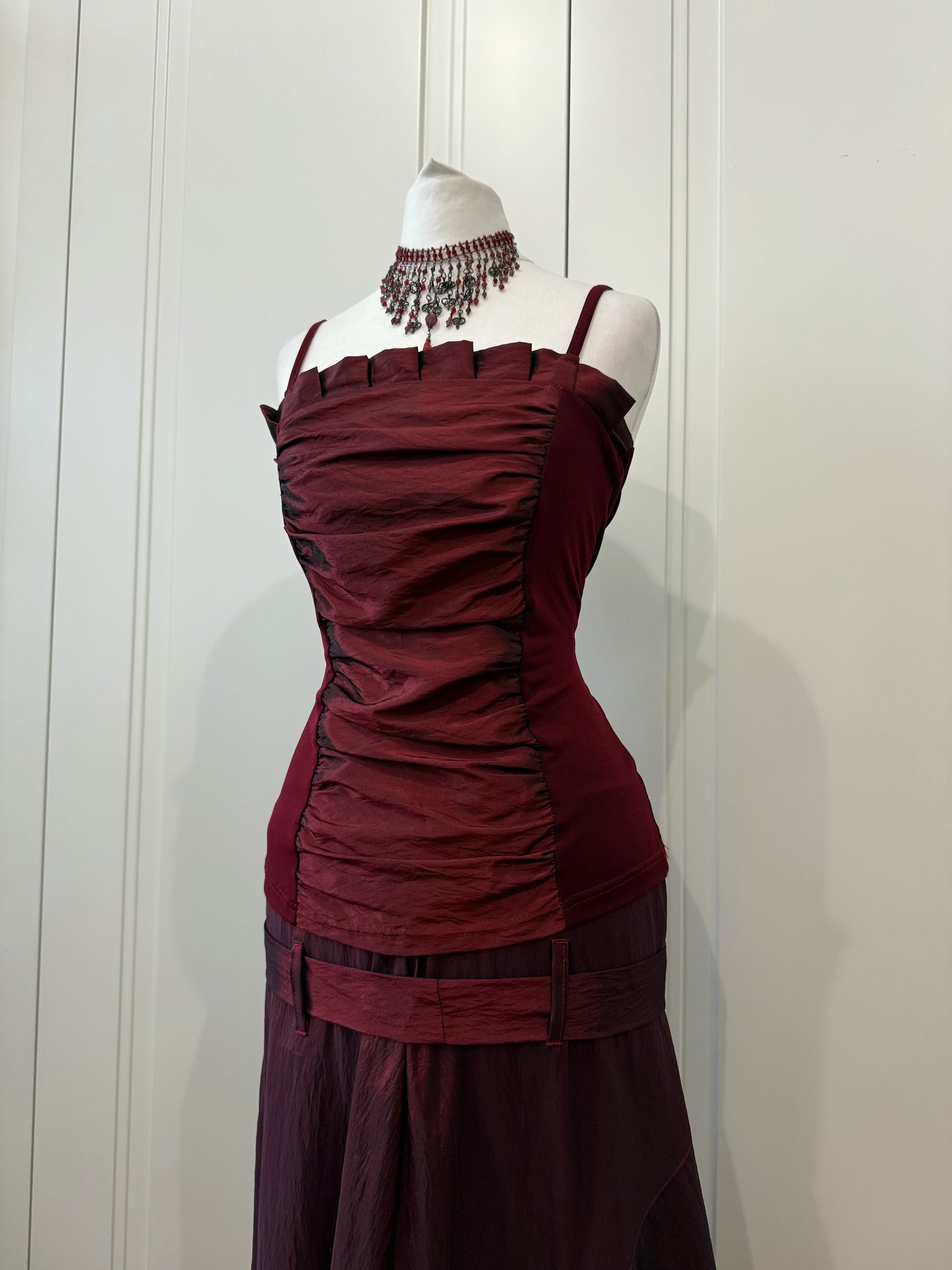 Burgundy Asymmetrical Dress Set