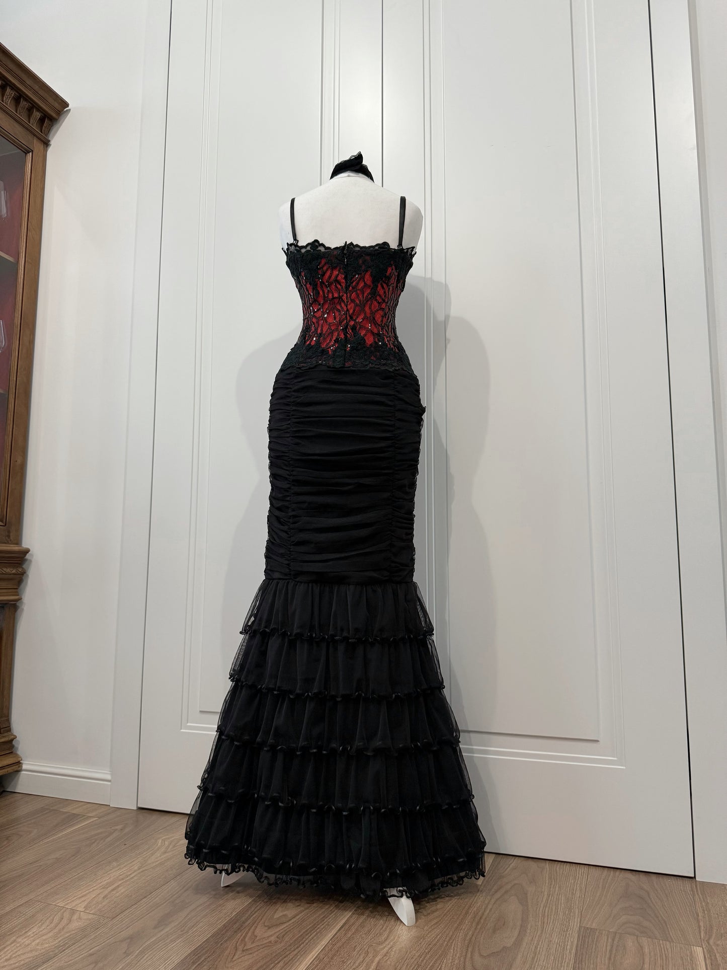 Red&Black Lace Mermaid Maxi Dress