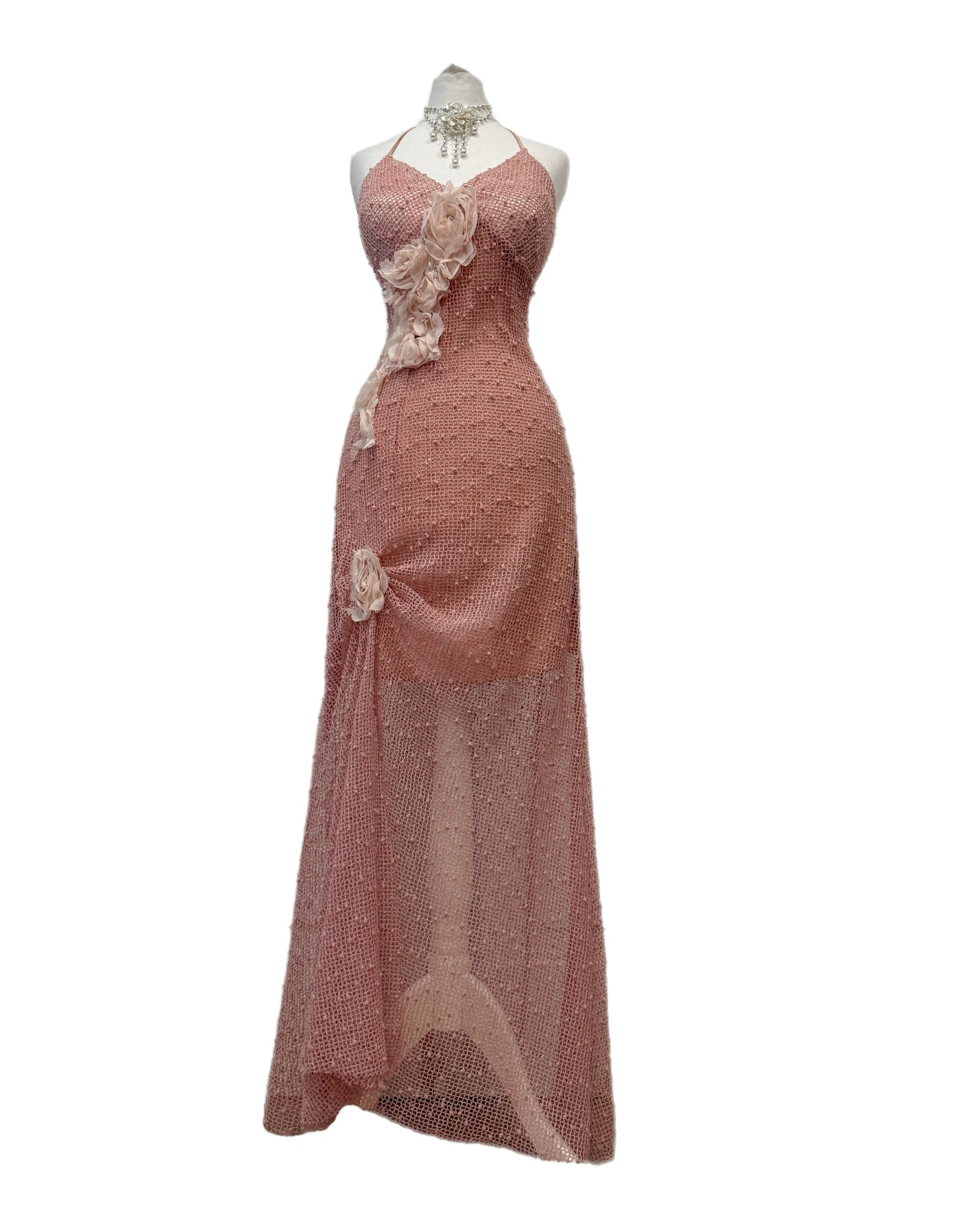 Blush Pink Rosette Mesh Dress