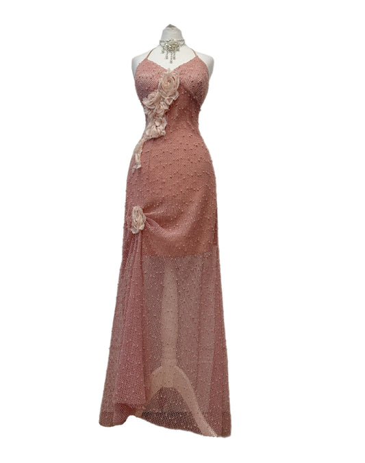 Blush Pink Rosette Mesh Dress