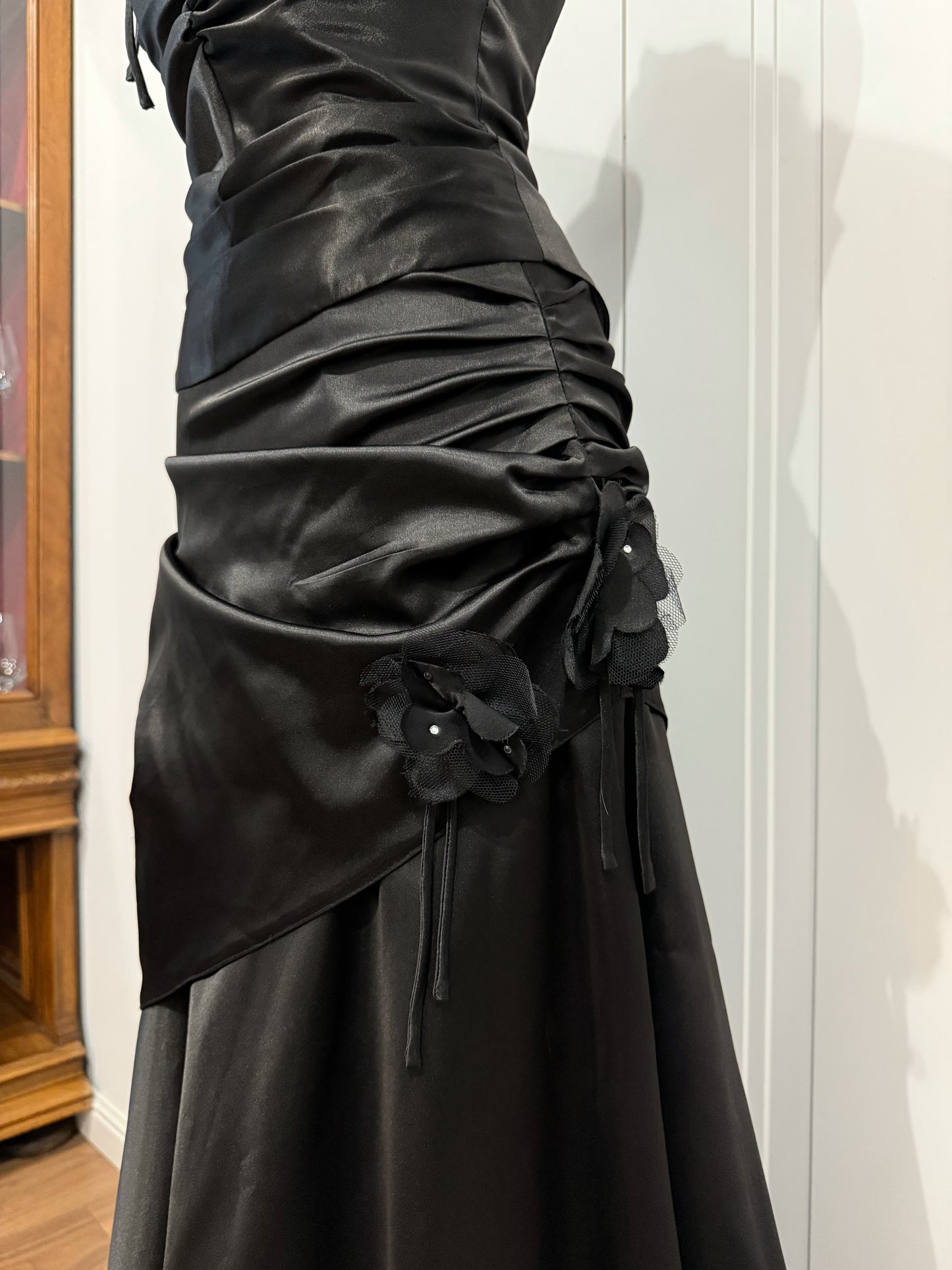 Black Satin Evening Dress Set