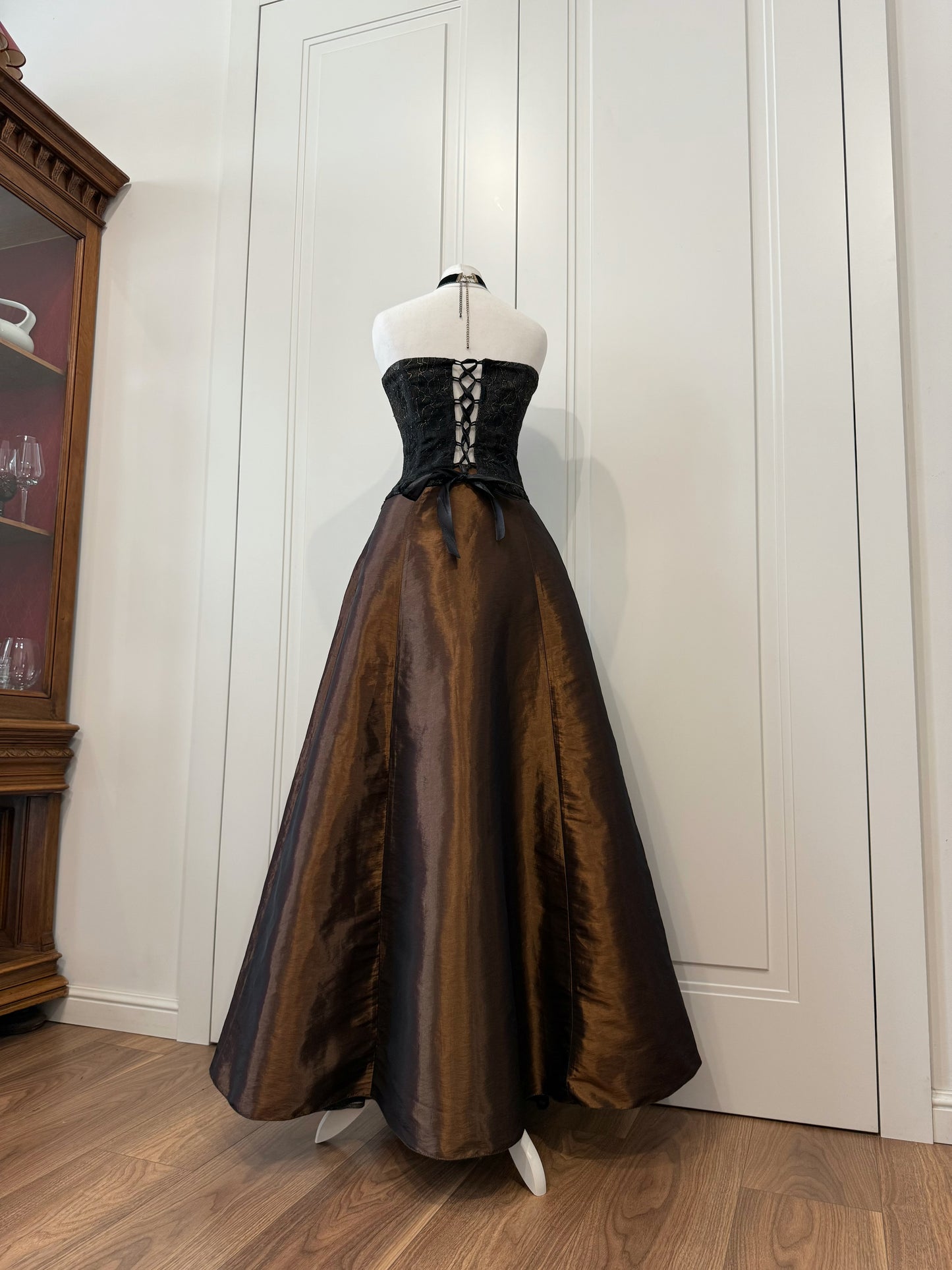 Bronze & Black Evening Gown with Shawl