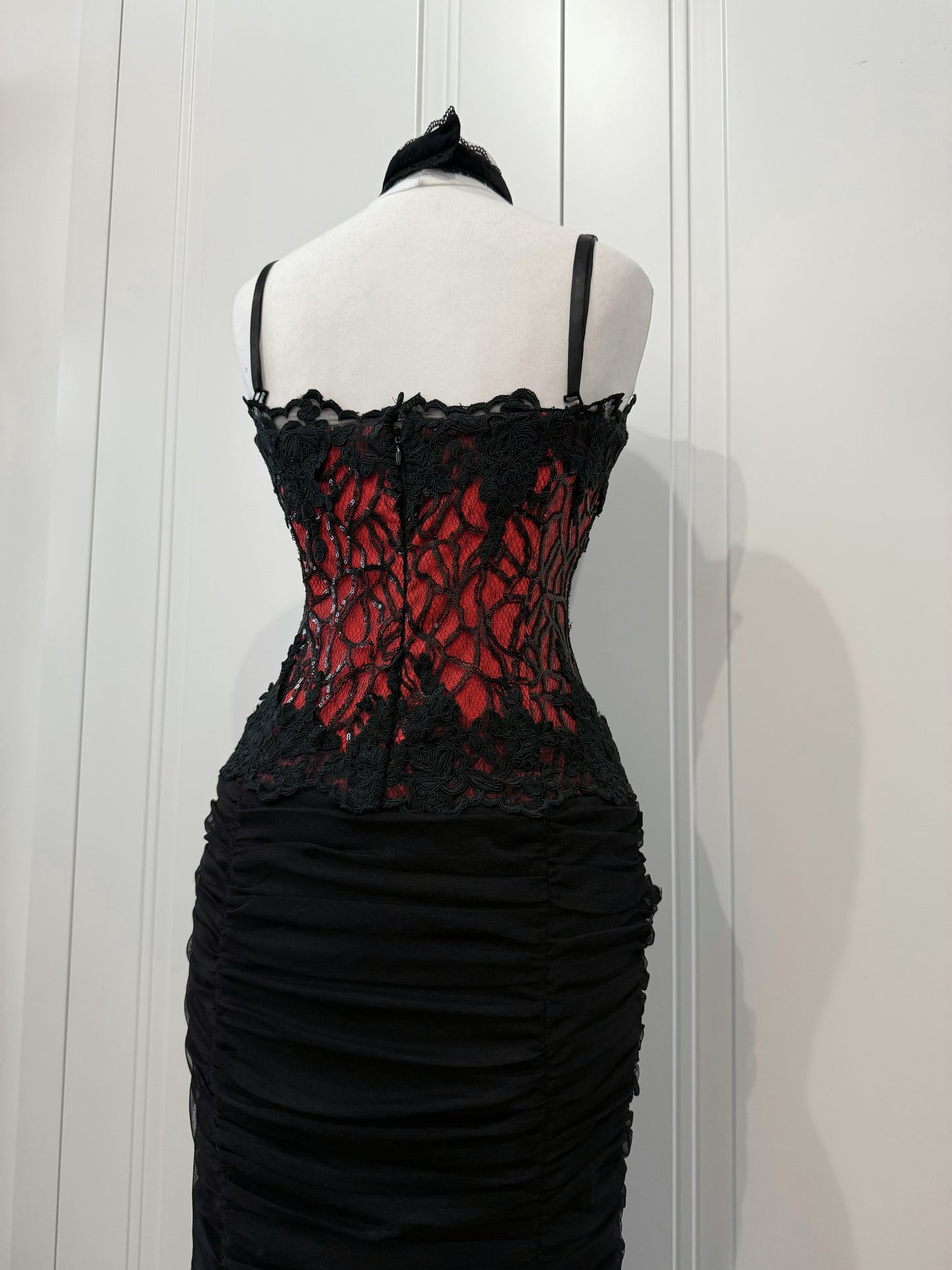 Red&Black Lace Mermaid Maxi Dress