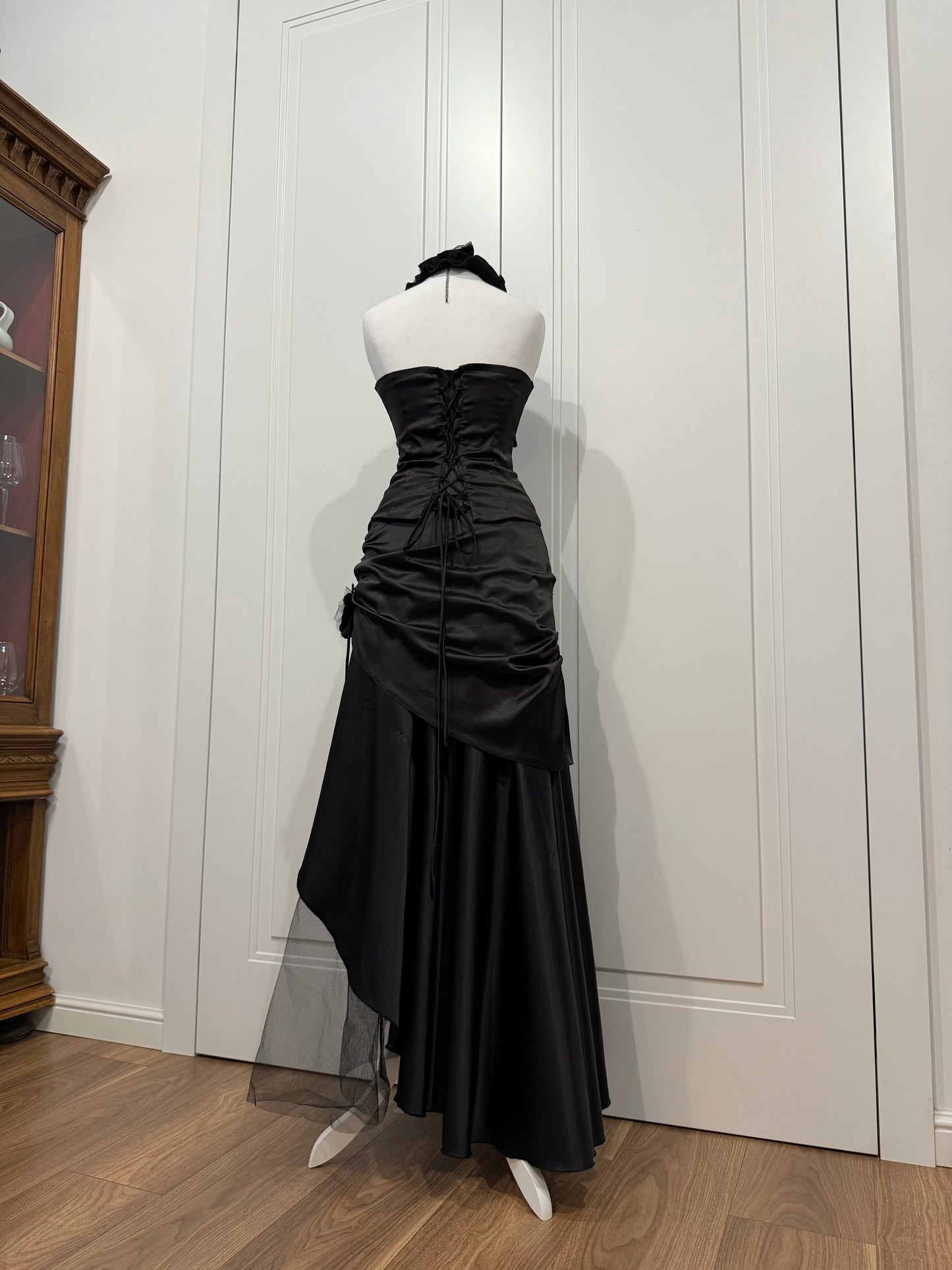 Black Satin Evening Dress Set
