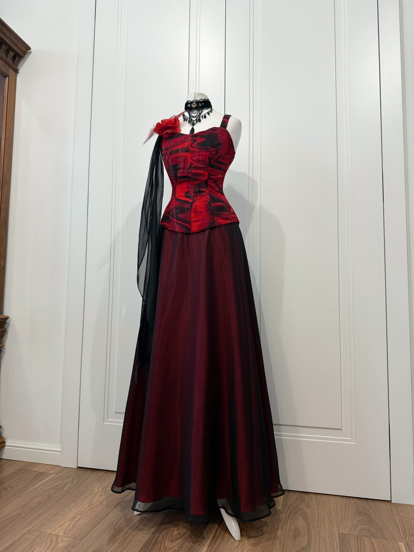 Black and burgundy dress set