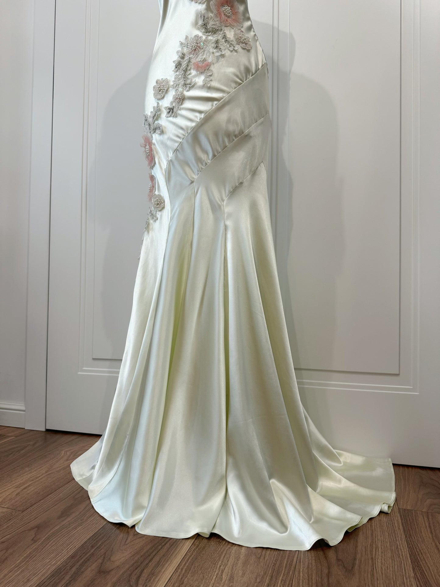Champagne Satin Floral Mermaid Dress