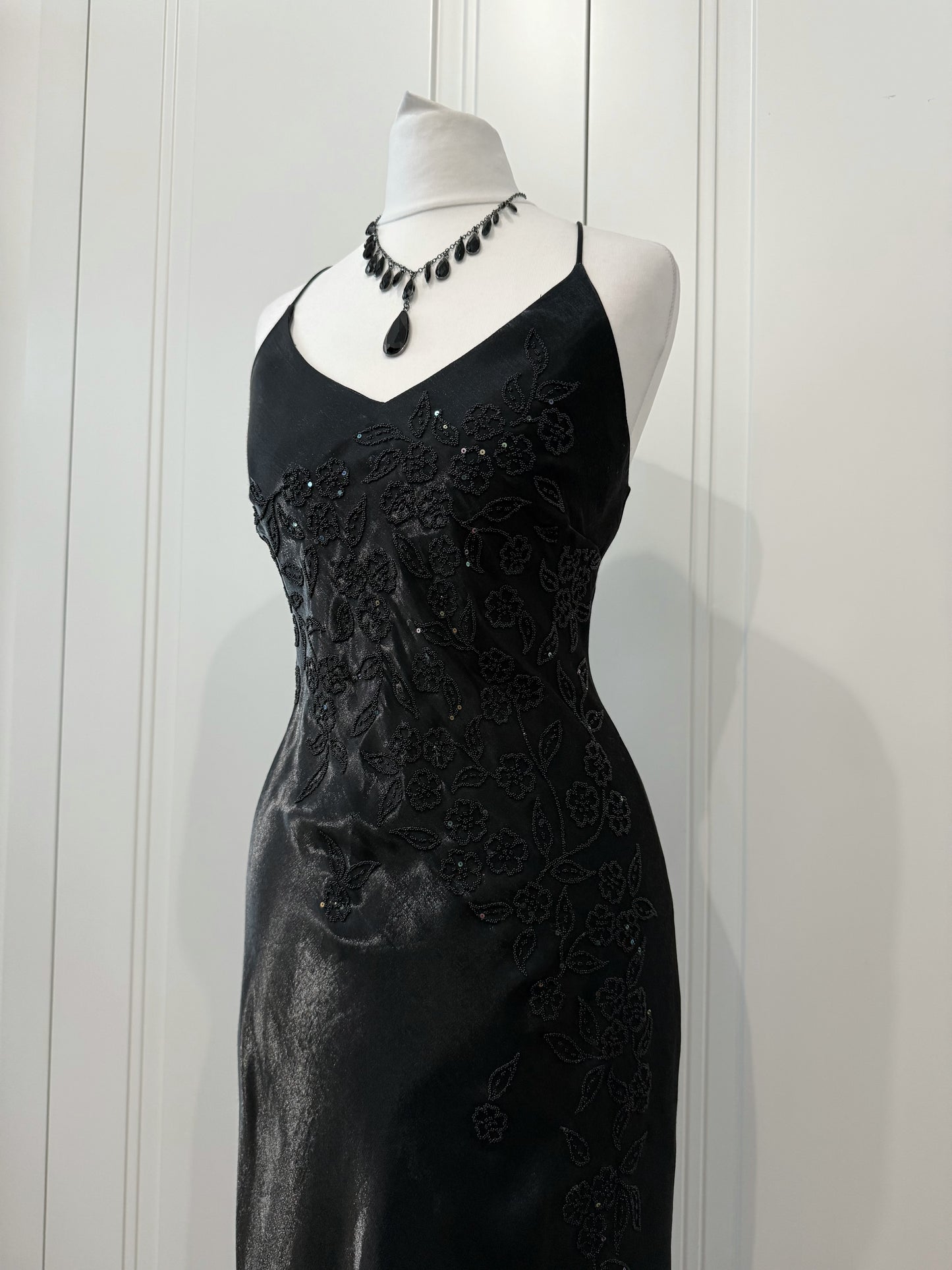 Black Whimsigoth Beaded Maxi Dress