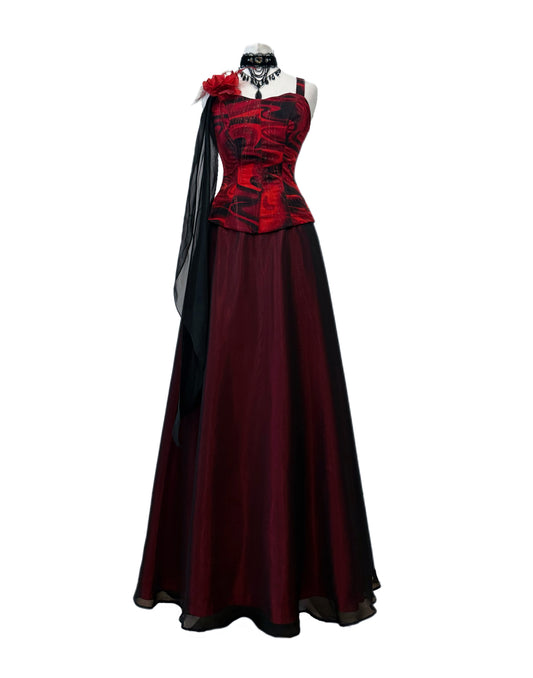 Black and burgundy dress set