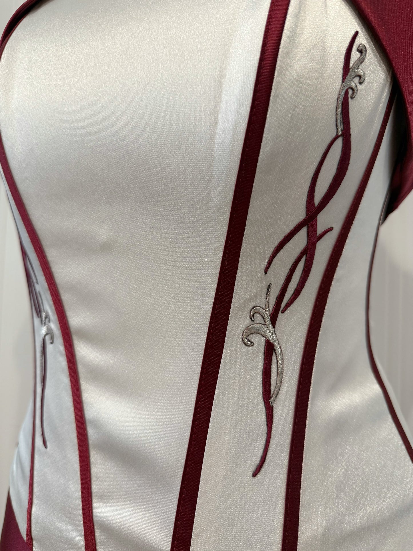 Burgundy Satin Corset Dress Set with Bolero