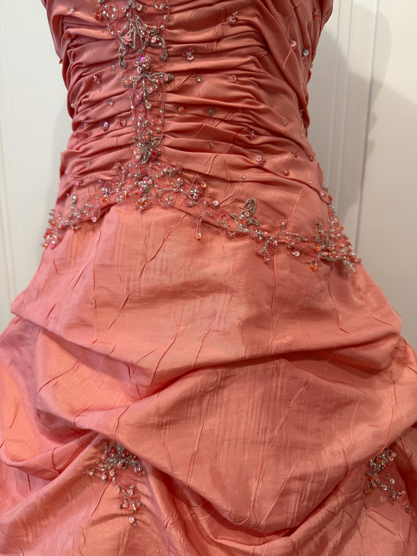 Coral Pink Embellished Ball Dress