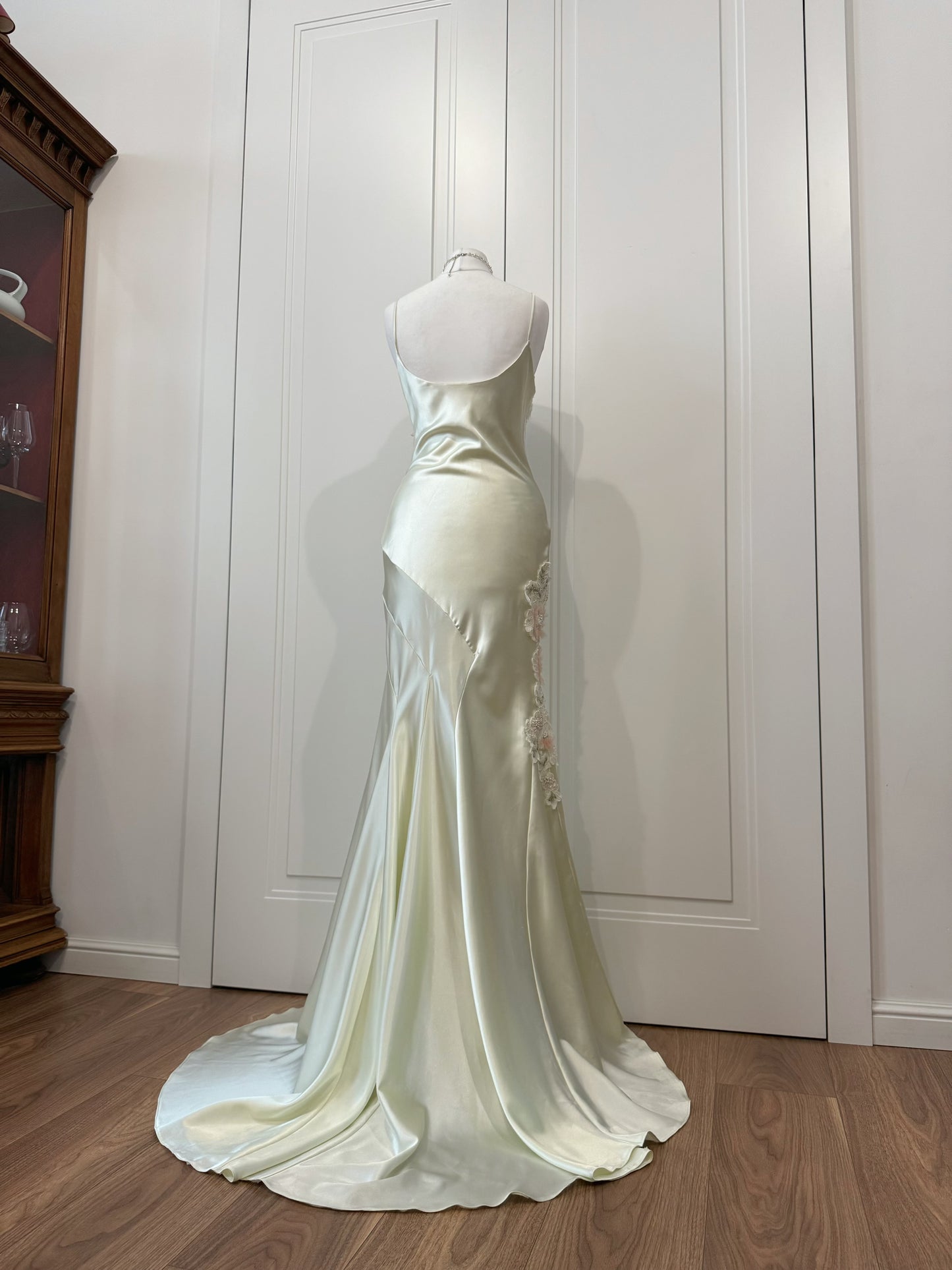 Champagne Satin Floral Mermaid Dress