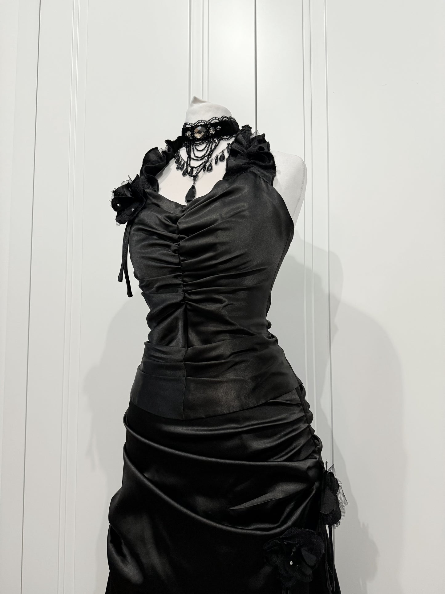 Black Satin Evening Dress Set
